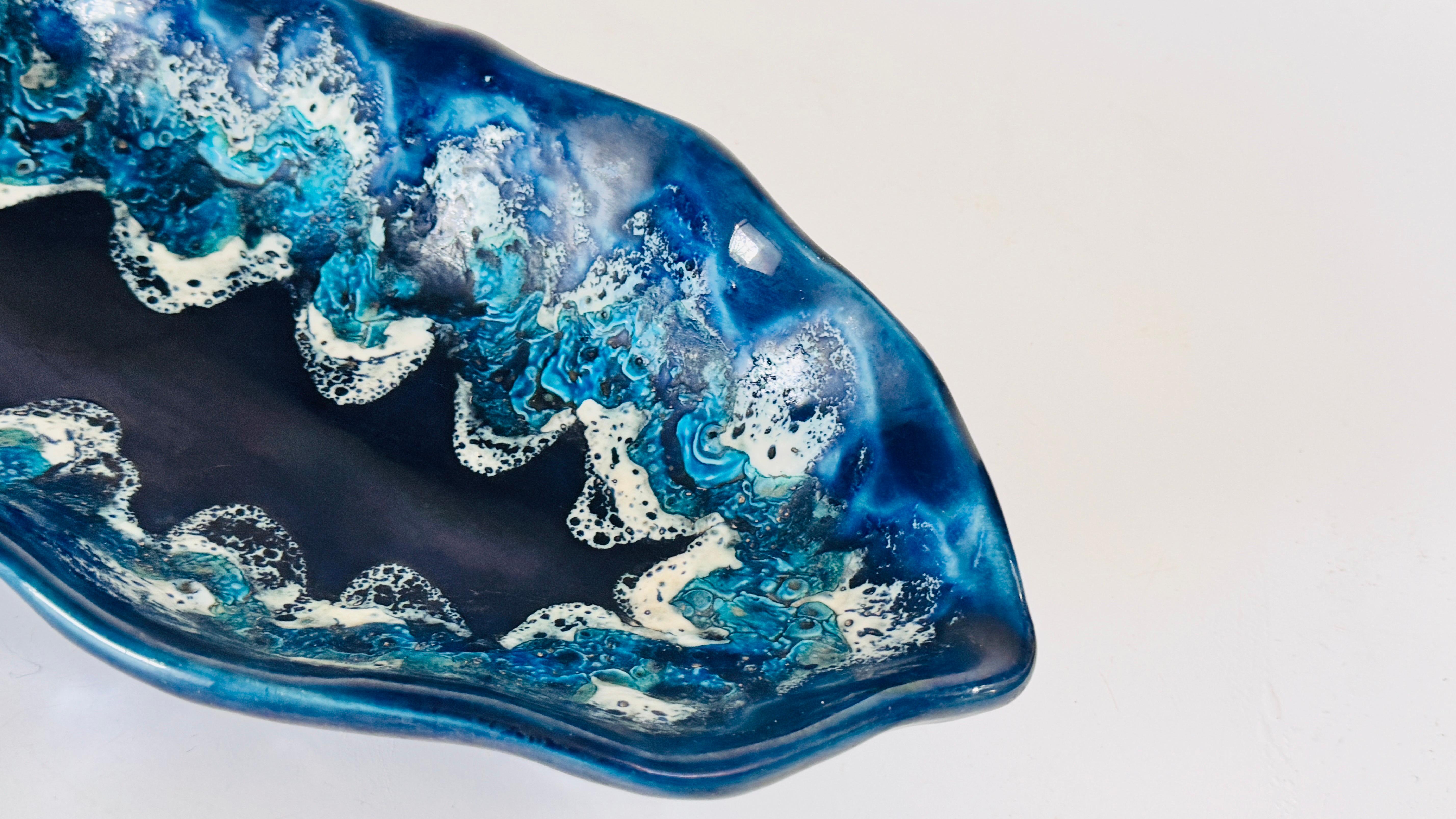 Mid-20th Century Large Ceramic Blue Vide Poche or Central piece  Circa 1960 France For Sale