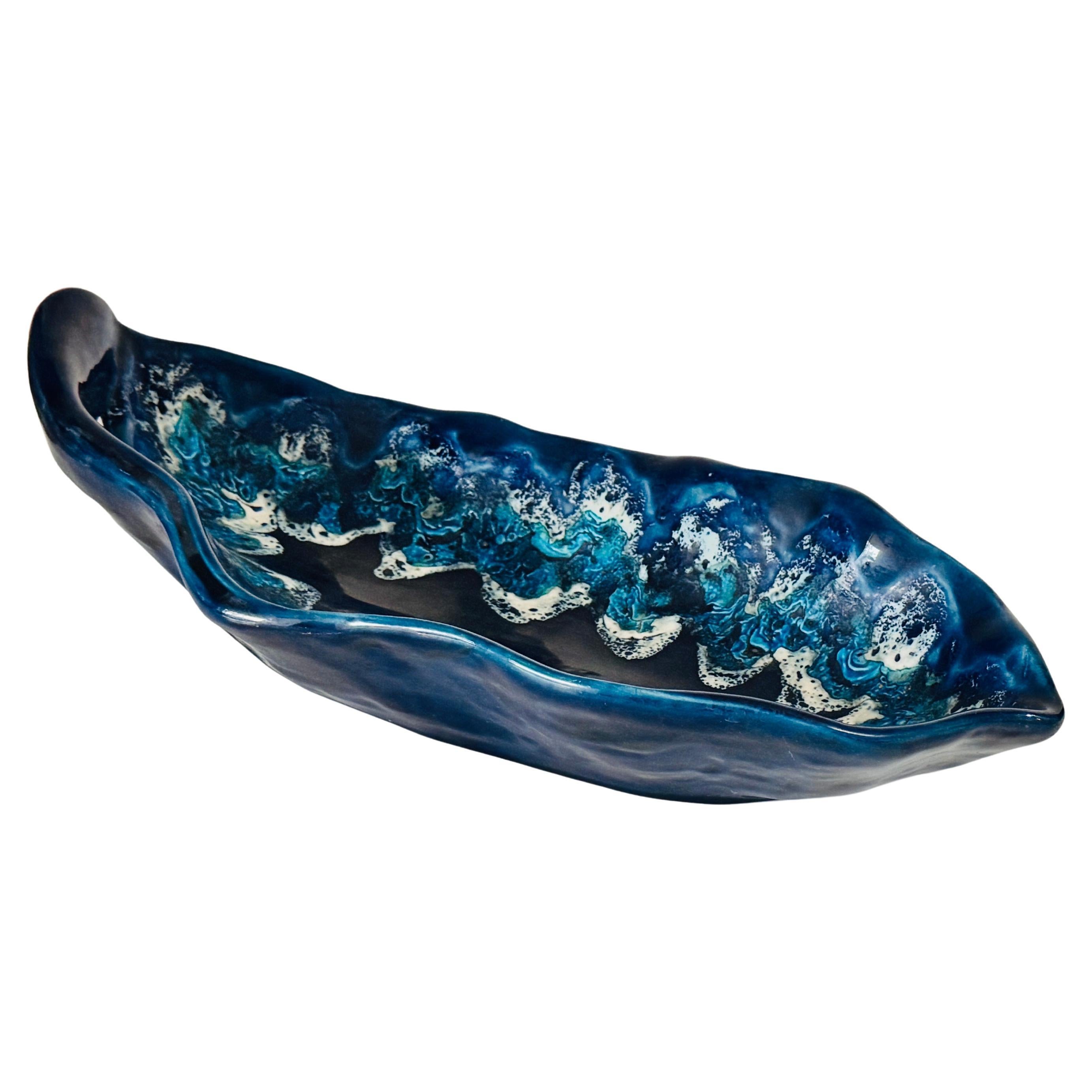 Large Ceramic Blue Vide Poche or Central piece  Circa 1960 France
