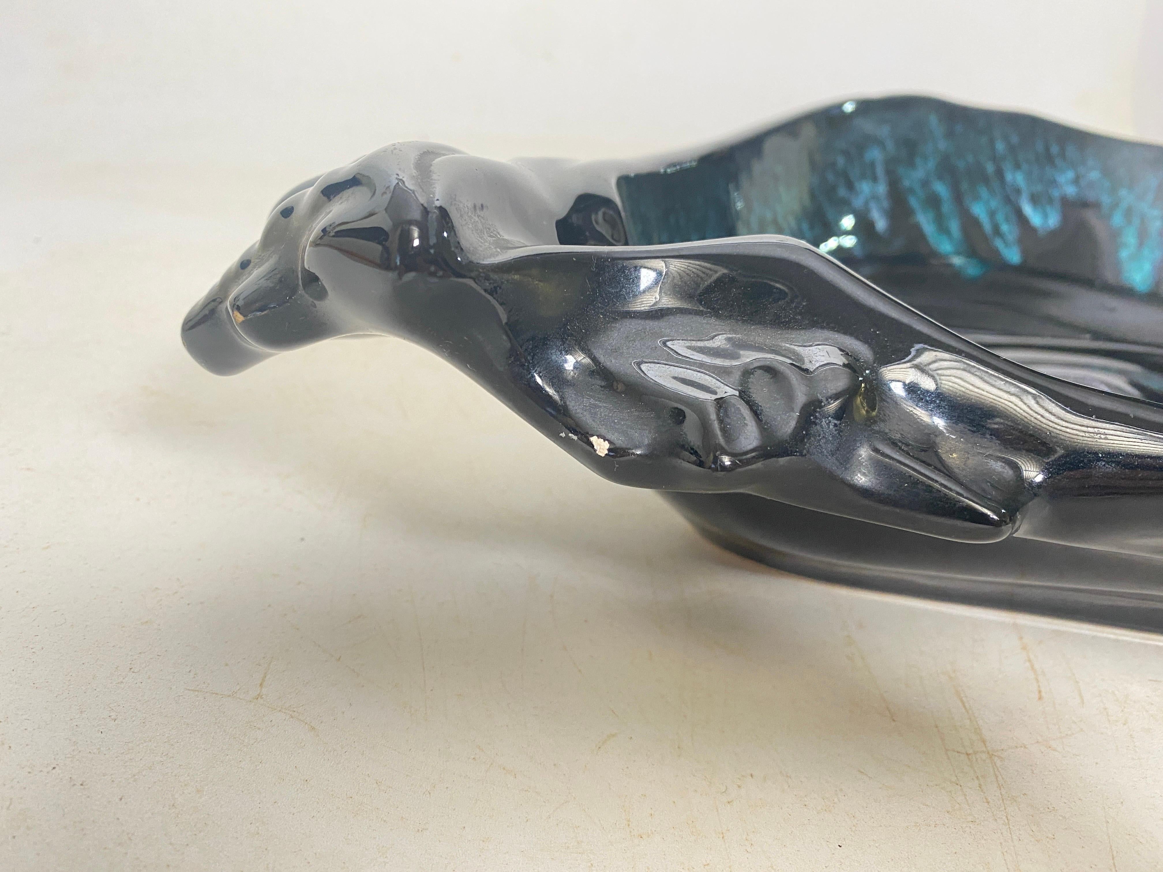  Large Ceramic Blue Vide Poche or Central piece Shell Form Circa 1960 France For Sale 4
