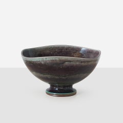 Organic Ceramic Bowl by Berndt Friberg, Blue Green Brown, Sweden, 1974