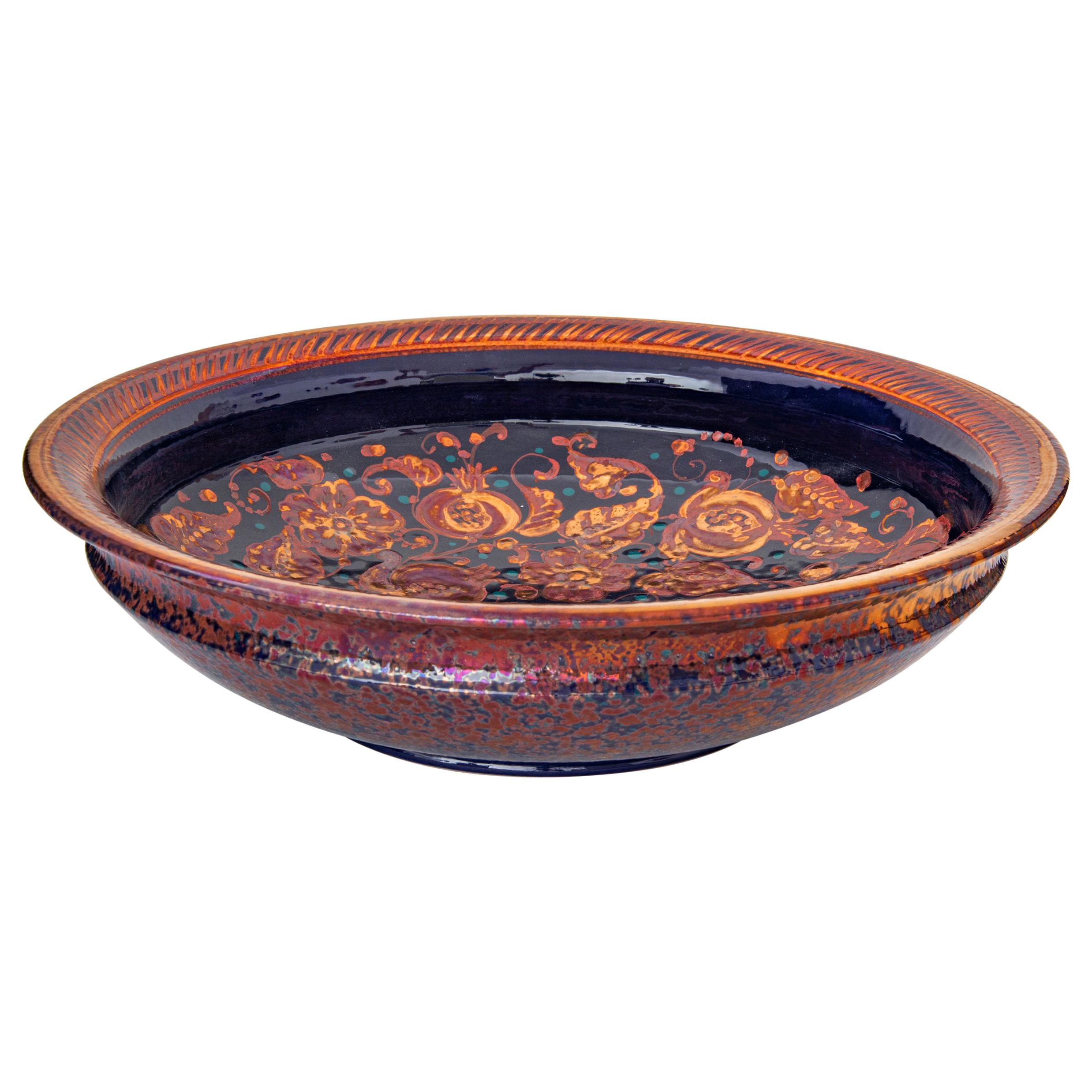 Large Ceramic Bowl by Bottega Vignoli Hand Painted Glazed Majolica Contemporary