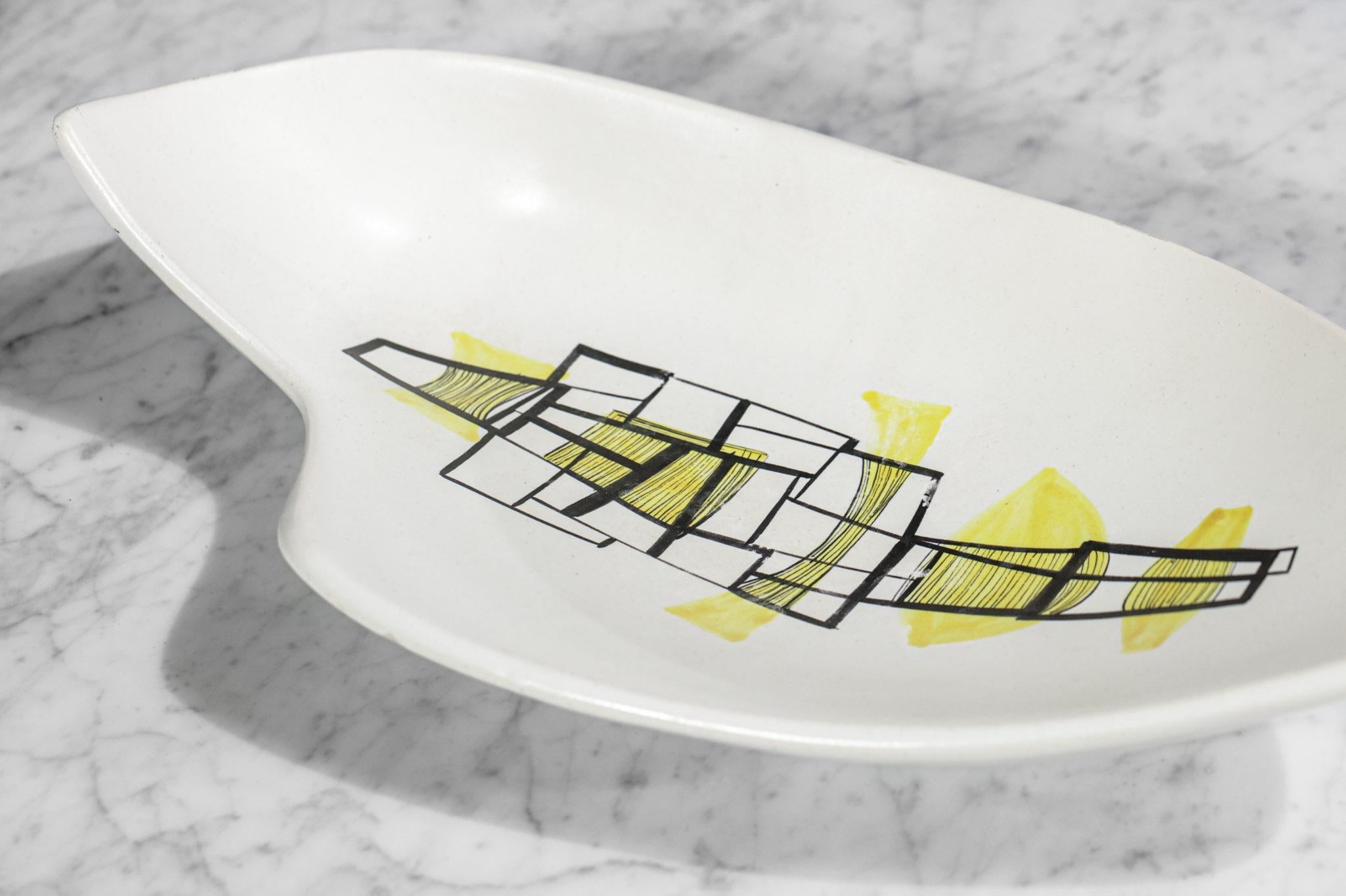 Painted Large Ceramic Bowl by the French Ceramist Roger Capron from the 60s