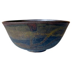 Large Ceramic Bowl with Abstract Glaze by Toshiko Takaezu