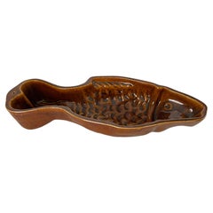 Large Ceramic Brown Vide Poche in a Fish Form Circa 1960 Italy