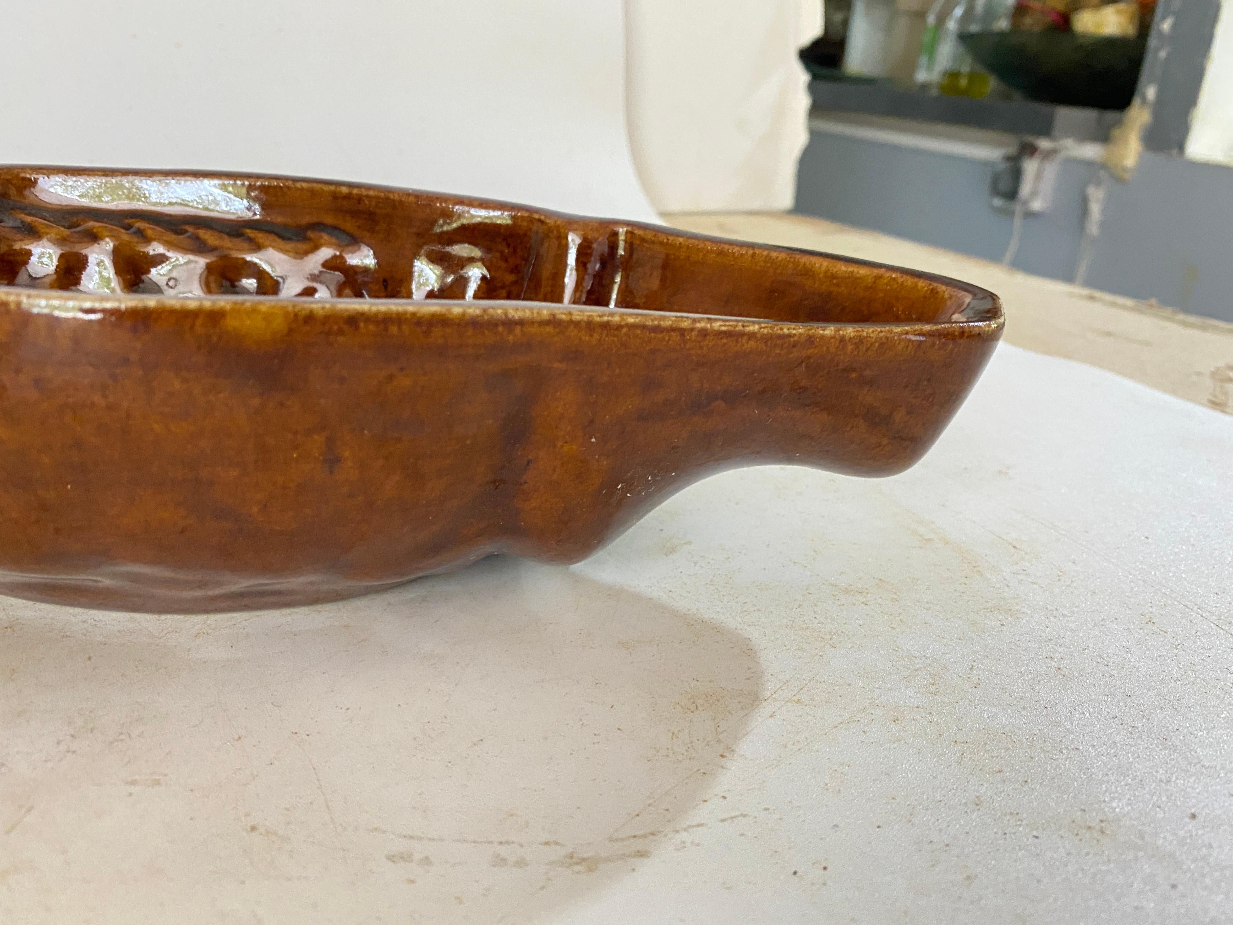 Italian Large Ceramic Brown Vide Poche in a Fish Form Circa 1960 Italy For Sale