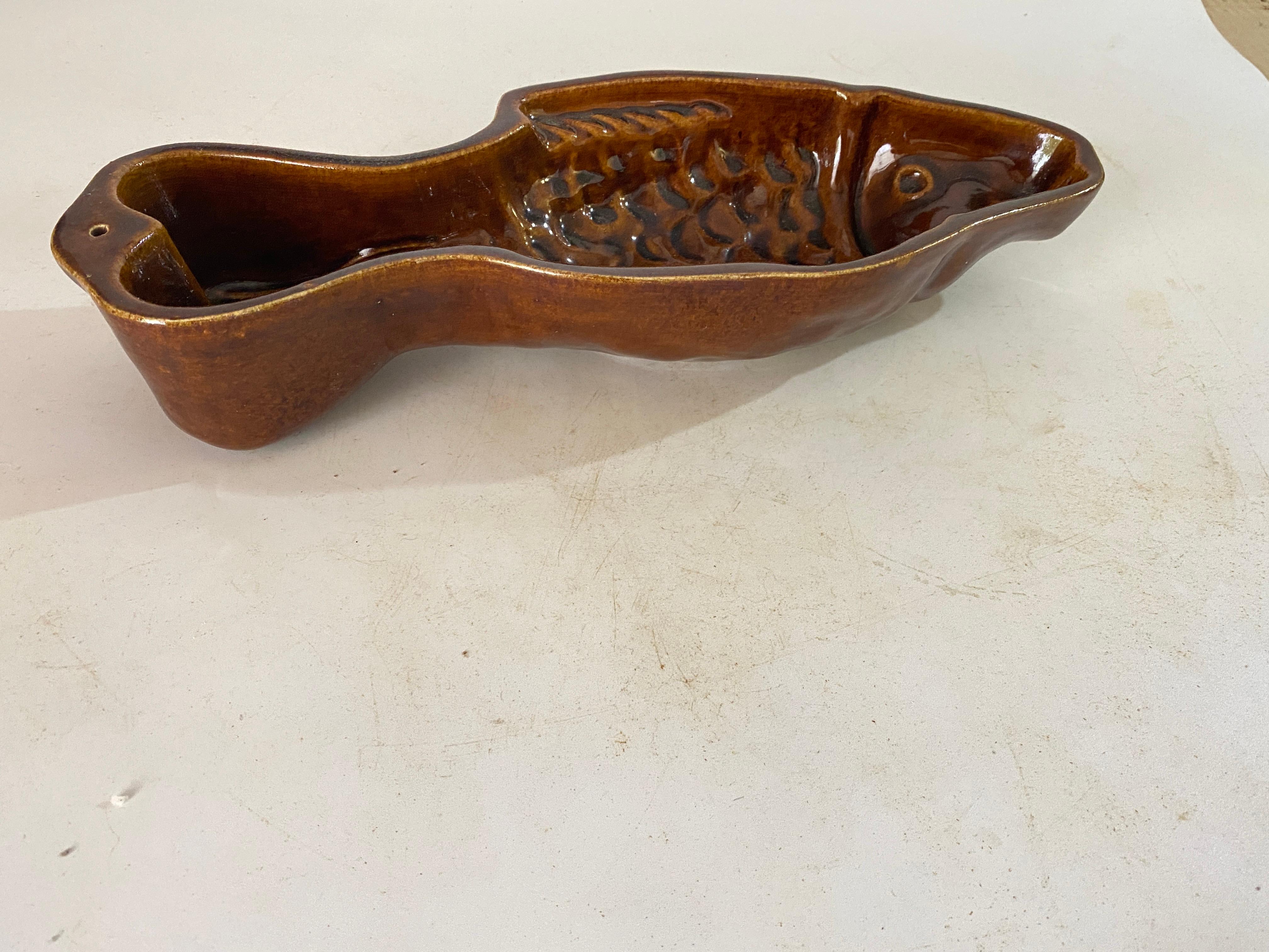 Large Ceramic Brown Vide Poche in a Fish Form Circa 1960 Italy For Sale 2