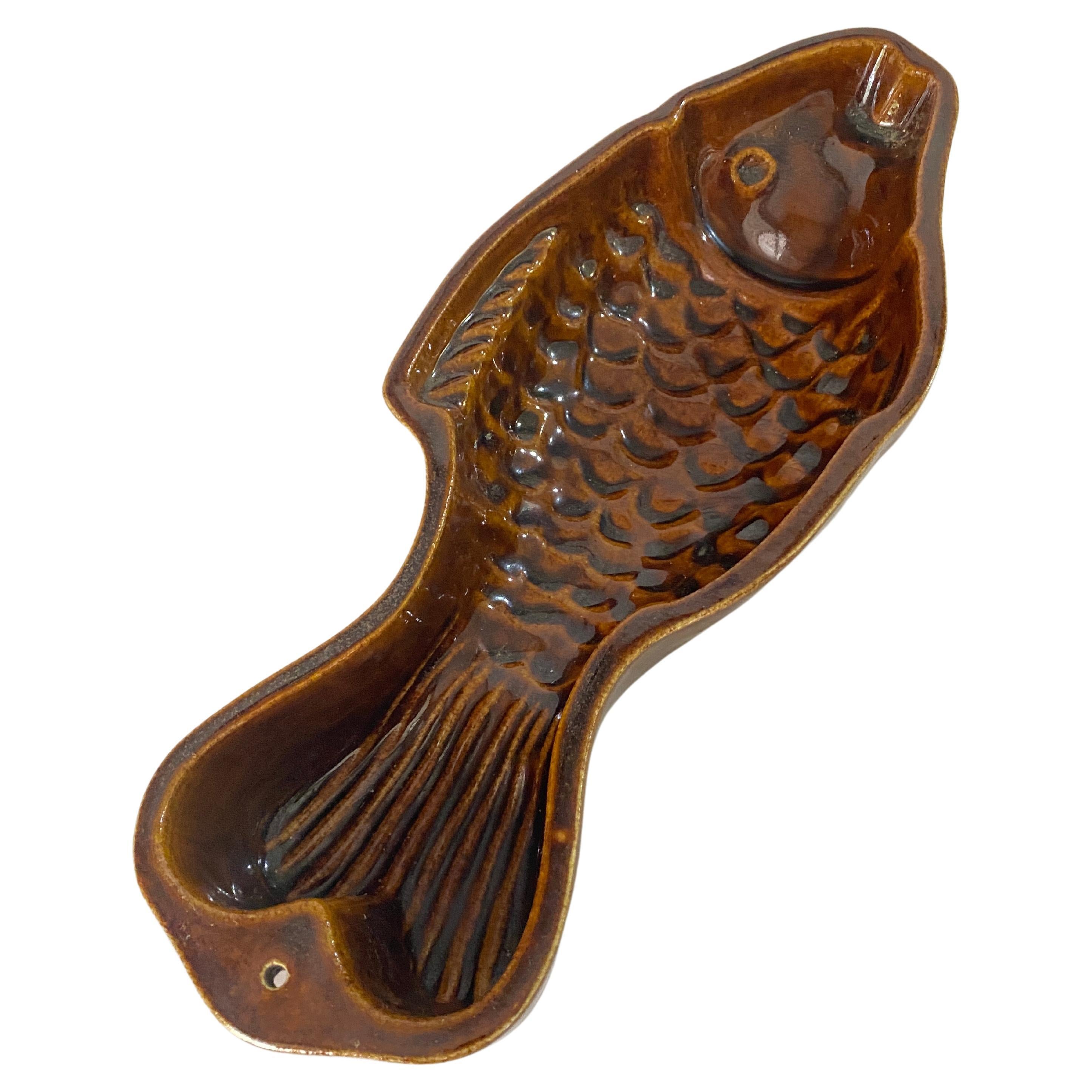 Large Ceramic Brown Vide Poche in a Fish Form Circa 1960 Italy For Sale