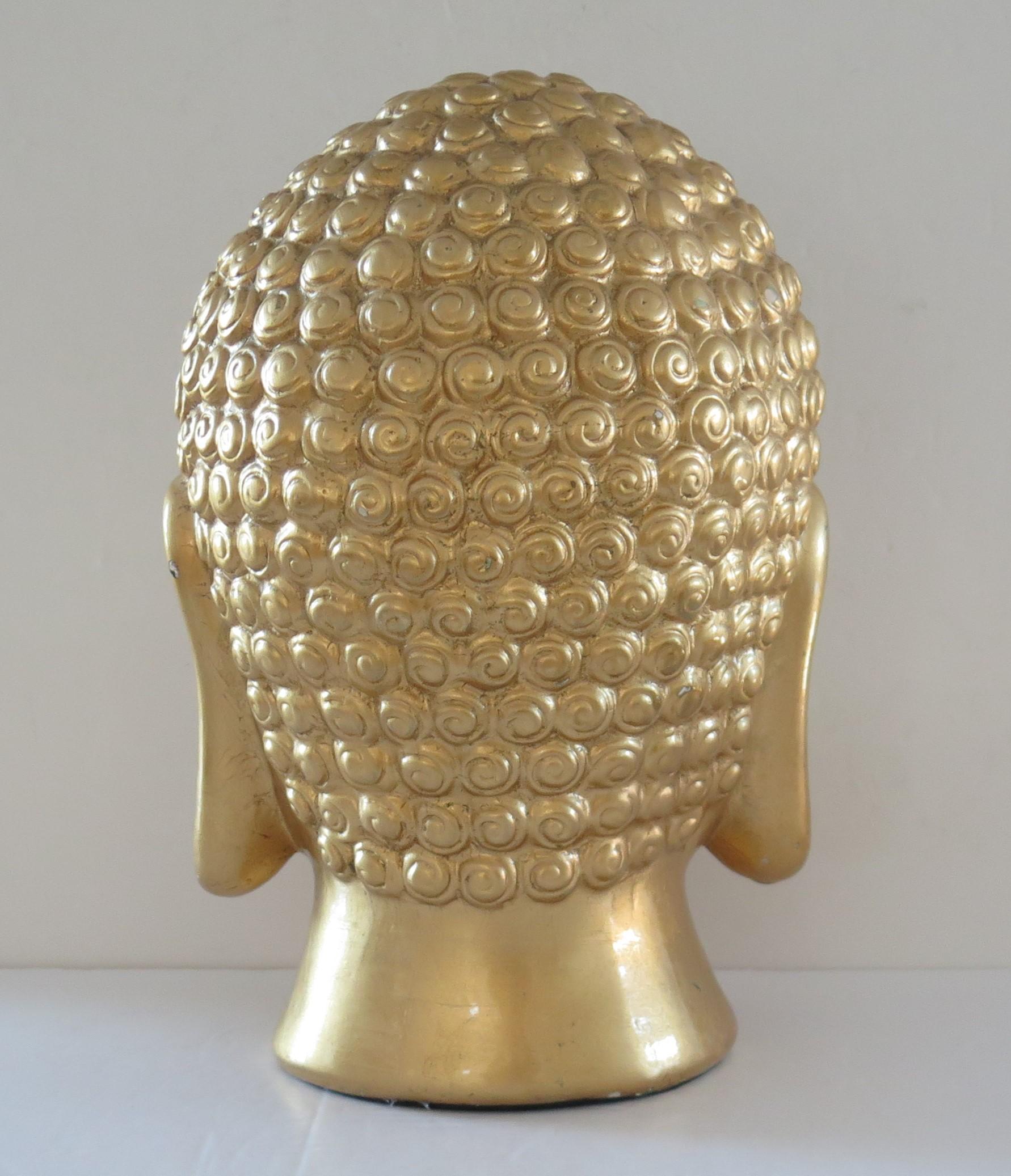 Chinese Export Large Ceramic Buddha Head or Bust with Real Gold Leaf, Asian Circa 1920s For Sale