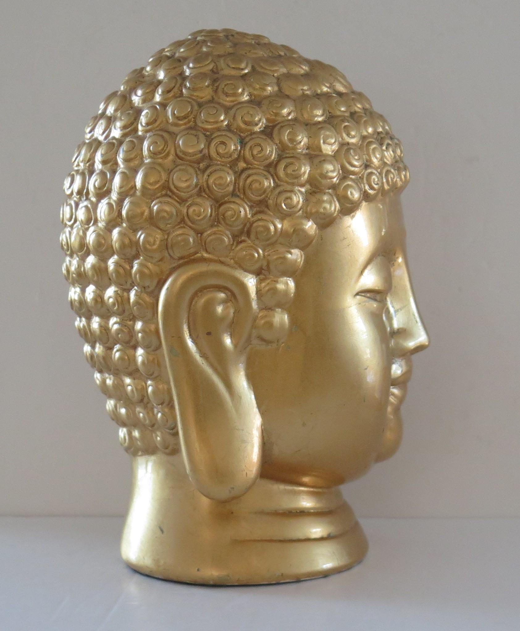 East Asian Large Ceramic Buddha Head or Bust with Real Gold Leaf, Asian Circa 1920s For Sale