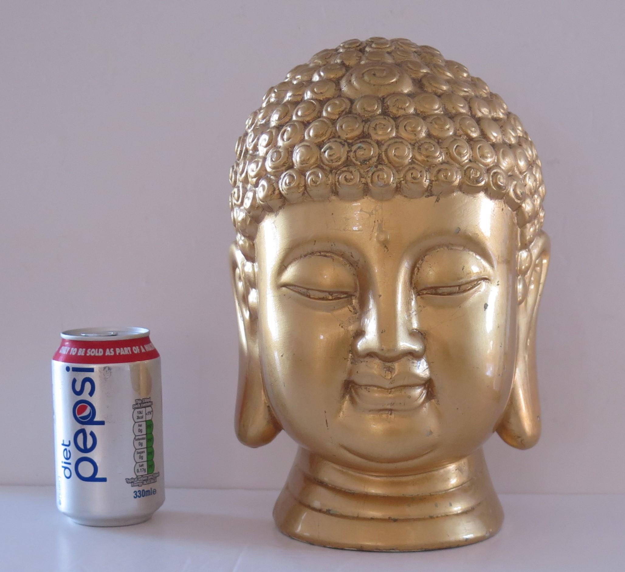 Large Ceramic Buddha Head or Bust with Real Gold Leaf, Asian Circa 1920s In Good Condition For Sale In Lincoln, Lincolnshire