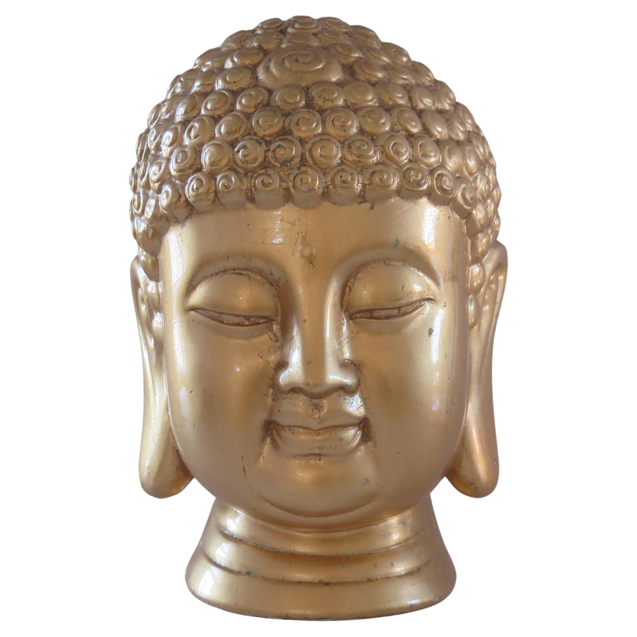 Large Ceramic Buddha Head or Bust with Real Gold Leaf, Asian Circa 1920s