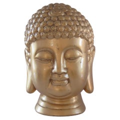 Großer Buddha-Kopf oder -Büste aus Keramik mit echtem Blattgold, asiatisch, ca. 1920er Jahre