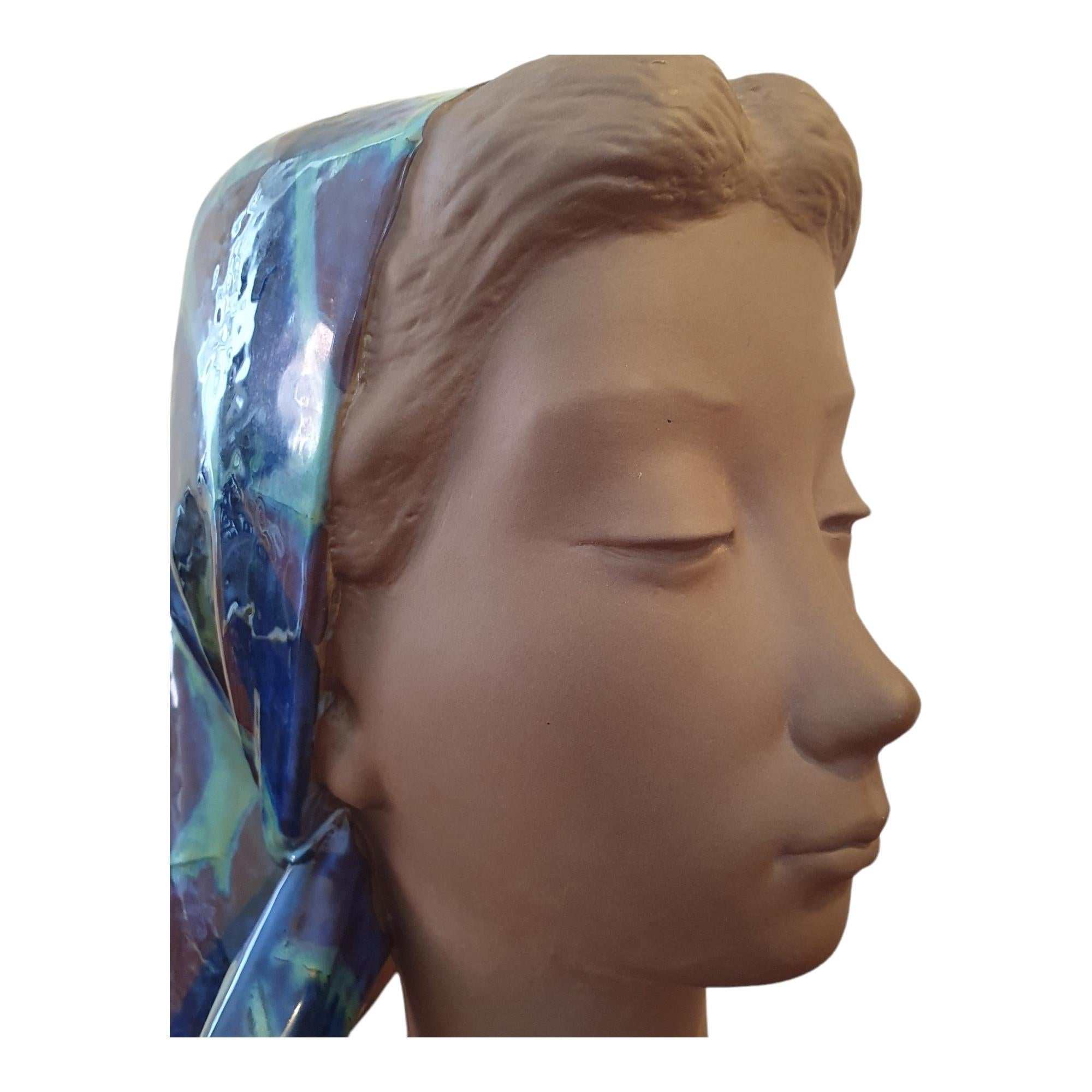 Large Ceramic Bust of a Woman by Johannes Hedegaard For Sale 2