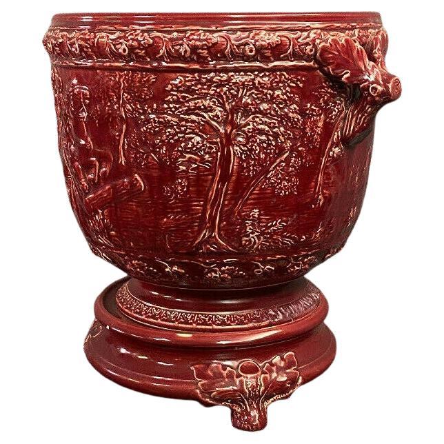 Large Ceramic Cache Pot with Stand - In the Style of Clément Massier -1X04 For Sale