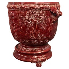 Large Ceramic Cache Pot with Stand - In the Style of Clément Massier -1X04
