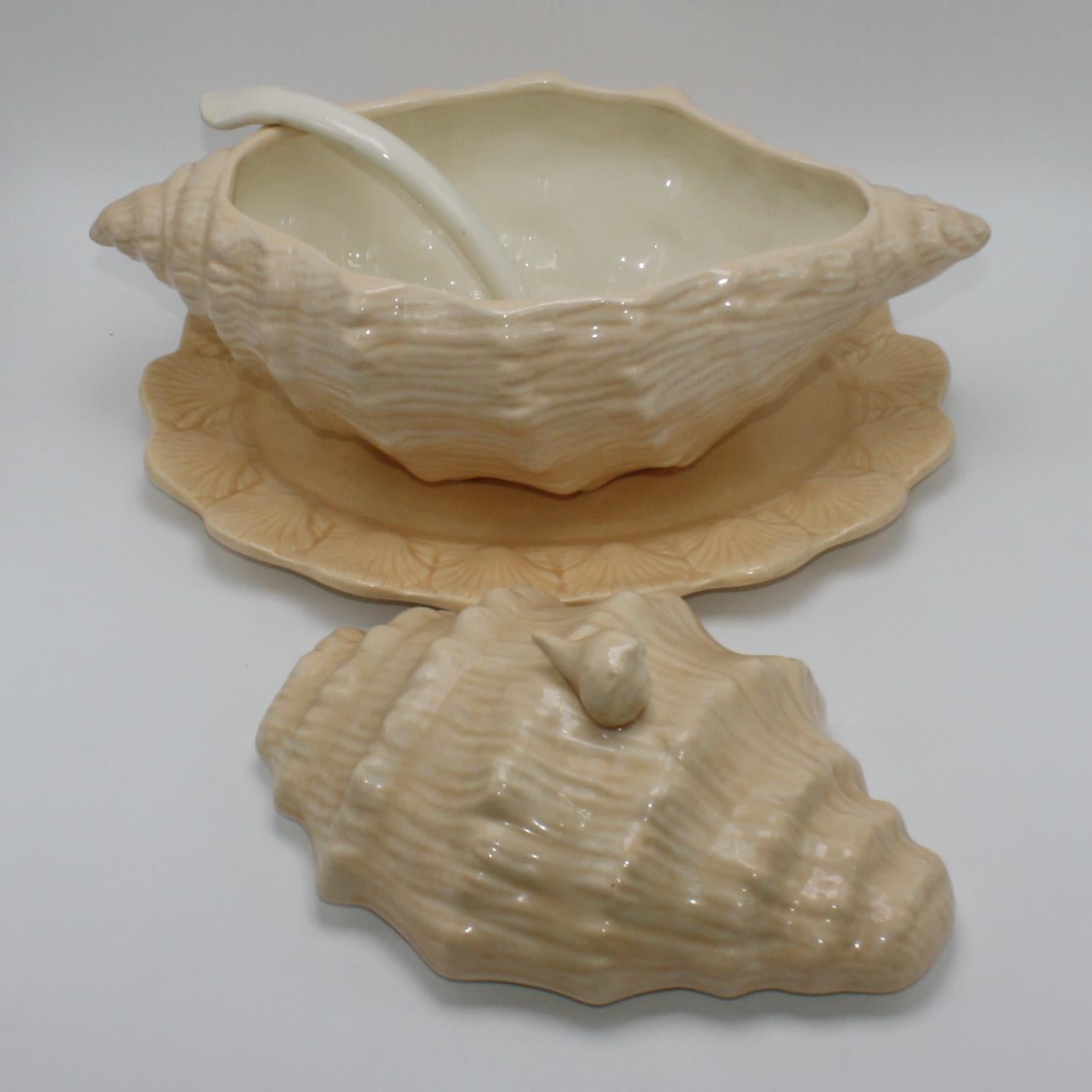 Large ceramic conch shell soup tureen, circa 1960.