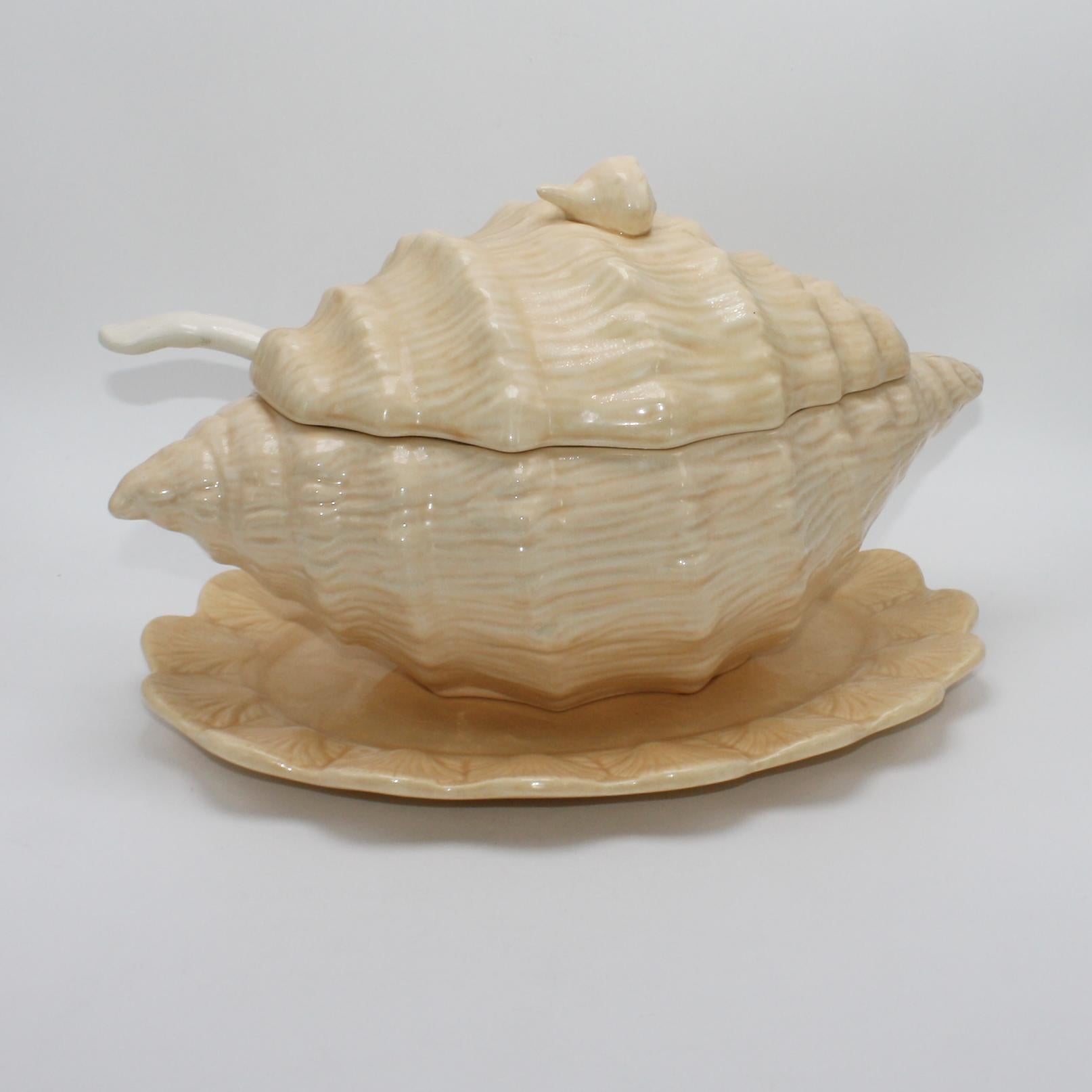 French Large Ceramic Conch Shell Soup Tureen, circa 1960