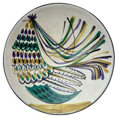 Retro Large Ceramic Decorative Dish "Bird" Signed by Roger Capron, 1950's