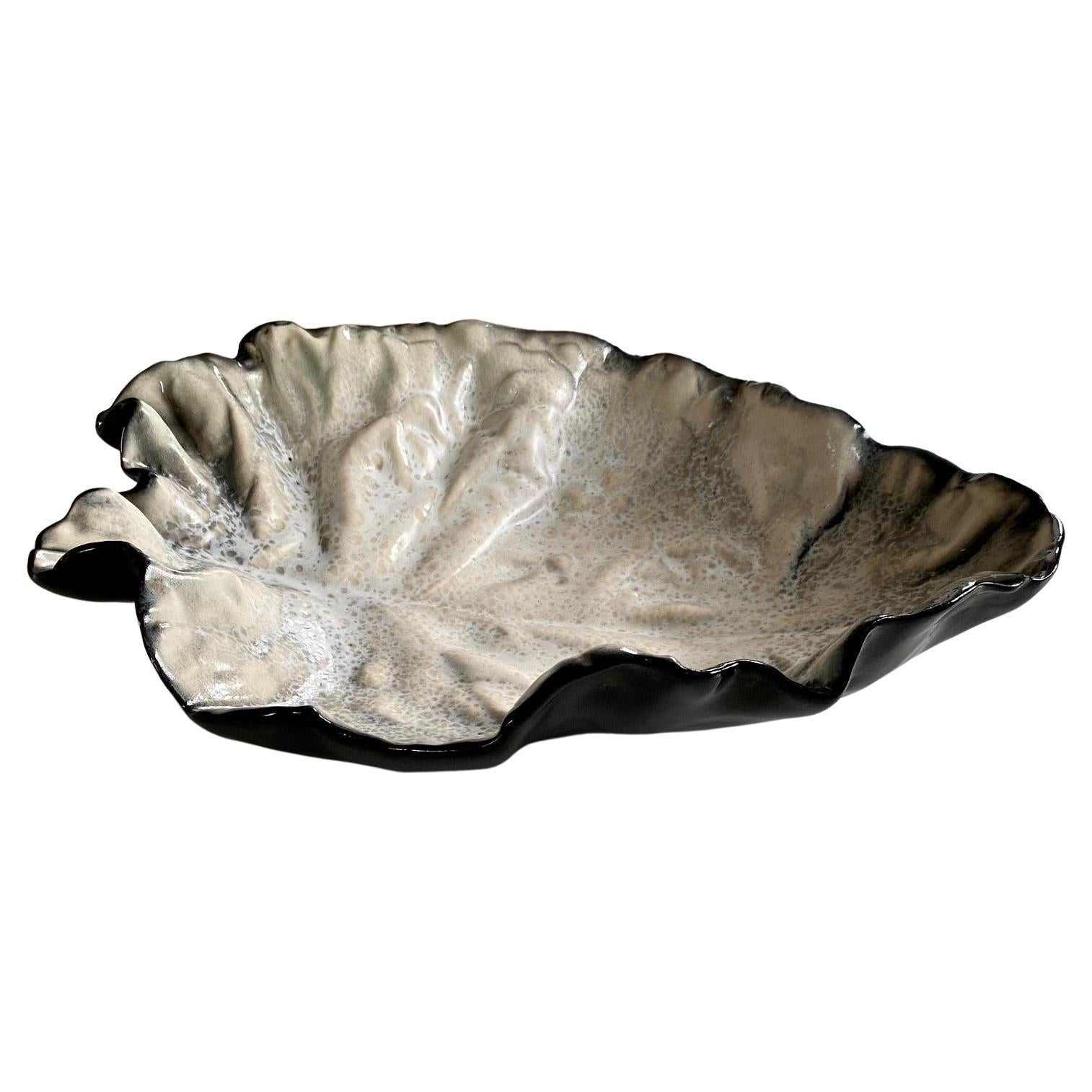 Large Ceramic Decorative Dish or Vide Poche "Leaf" Signed by Pol Chambost 1950s For Sale