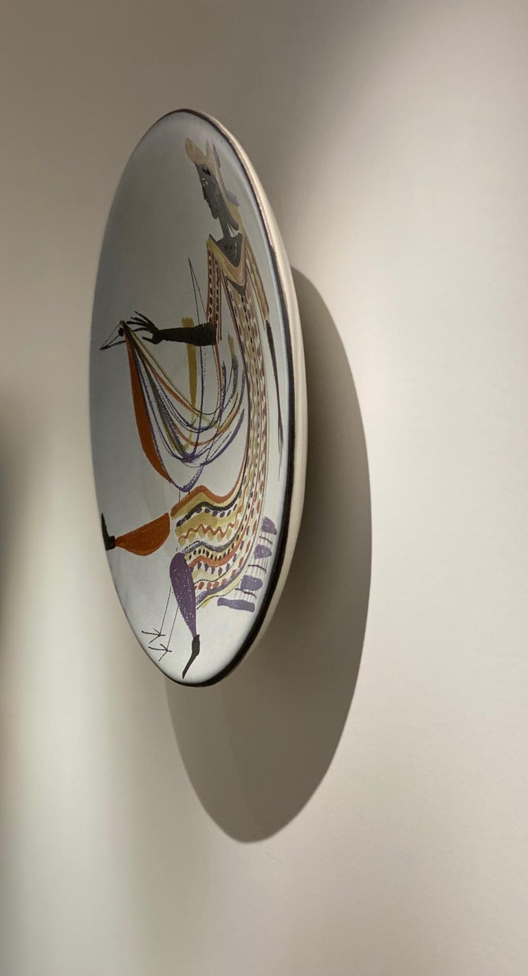 Large Ceramic Decorative Dish "Woman and Bird" Signed by Roger Capron