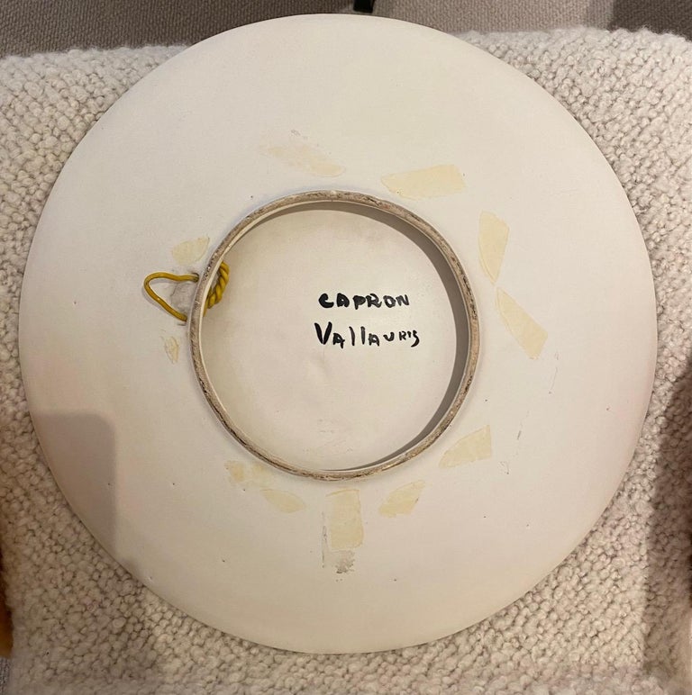 Large Ceramic Decorative Dish "Woman and Bird" Signed by Roger Capron