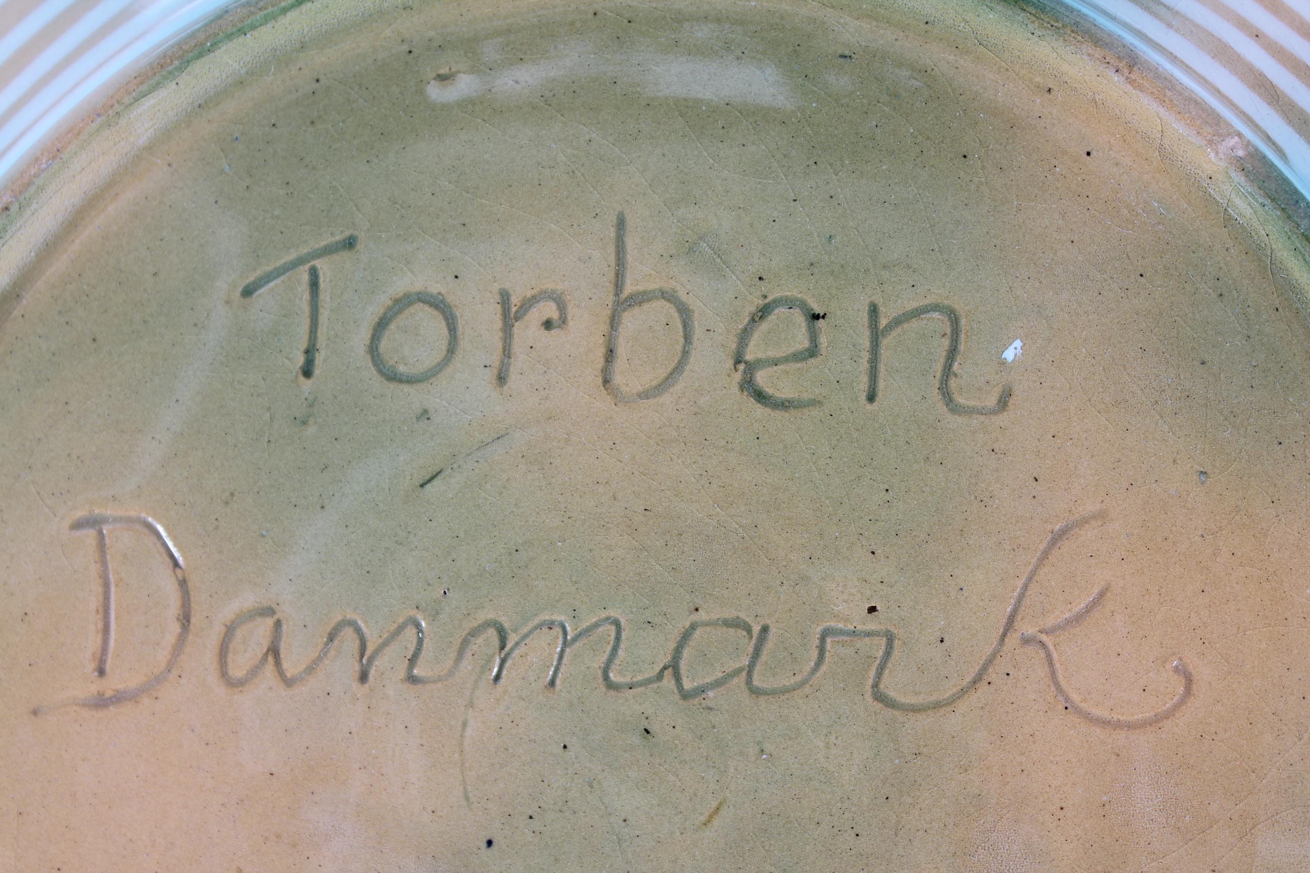 Mid-20th Century Large Ceramic Dish with Leaf Pattern by Torben Keramik Denmark Mid Century For Sale