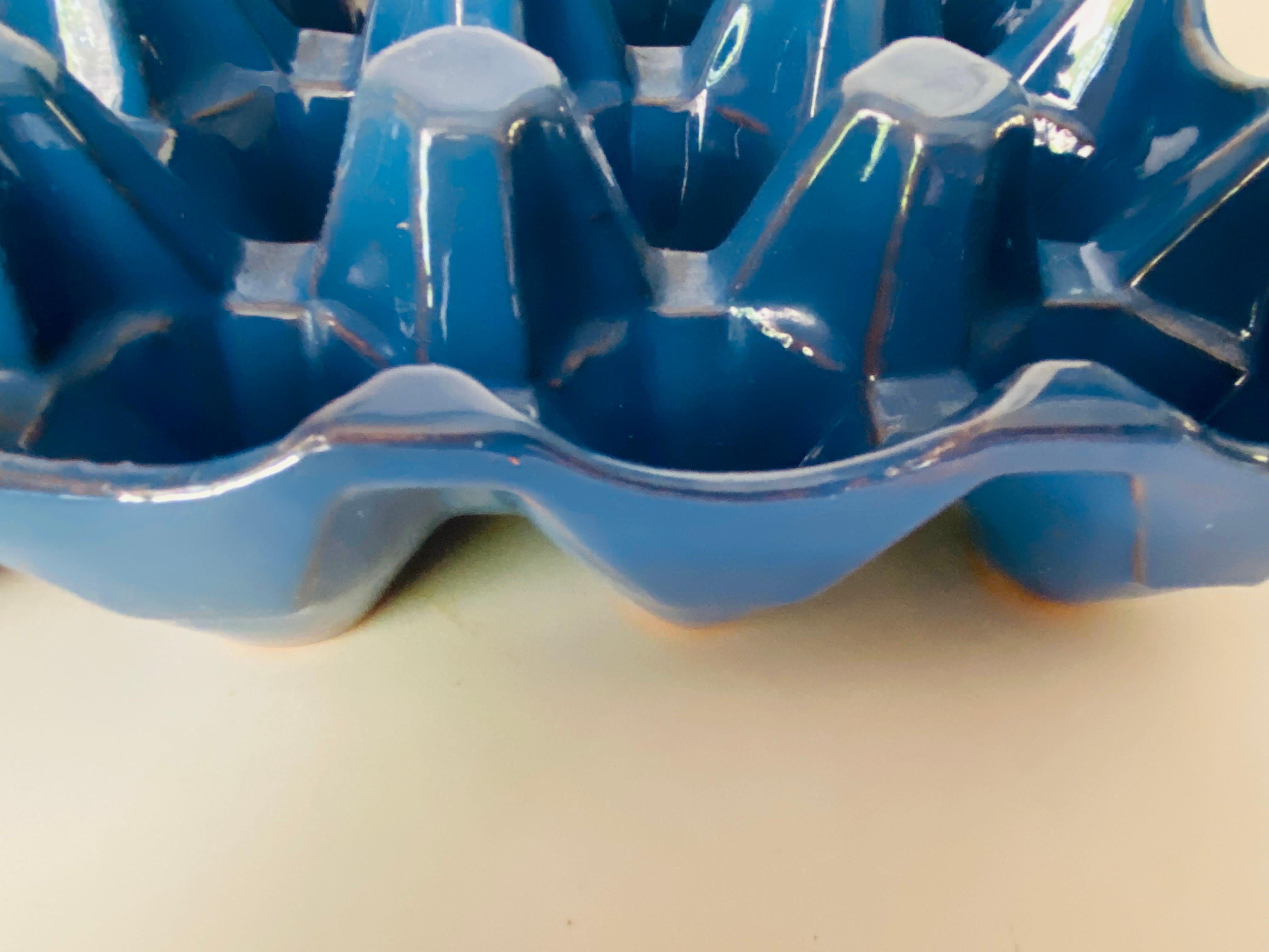 French Provincial Large Ceramic Egg Holder 12 Eggs Blue Color, Italy, circa 1970 For Sale