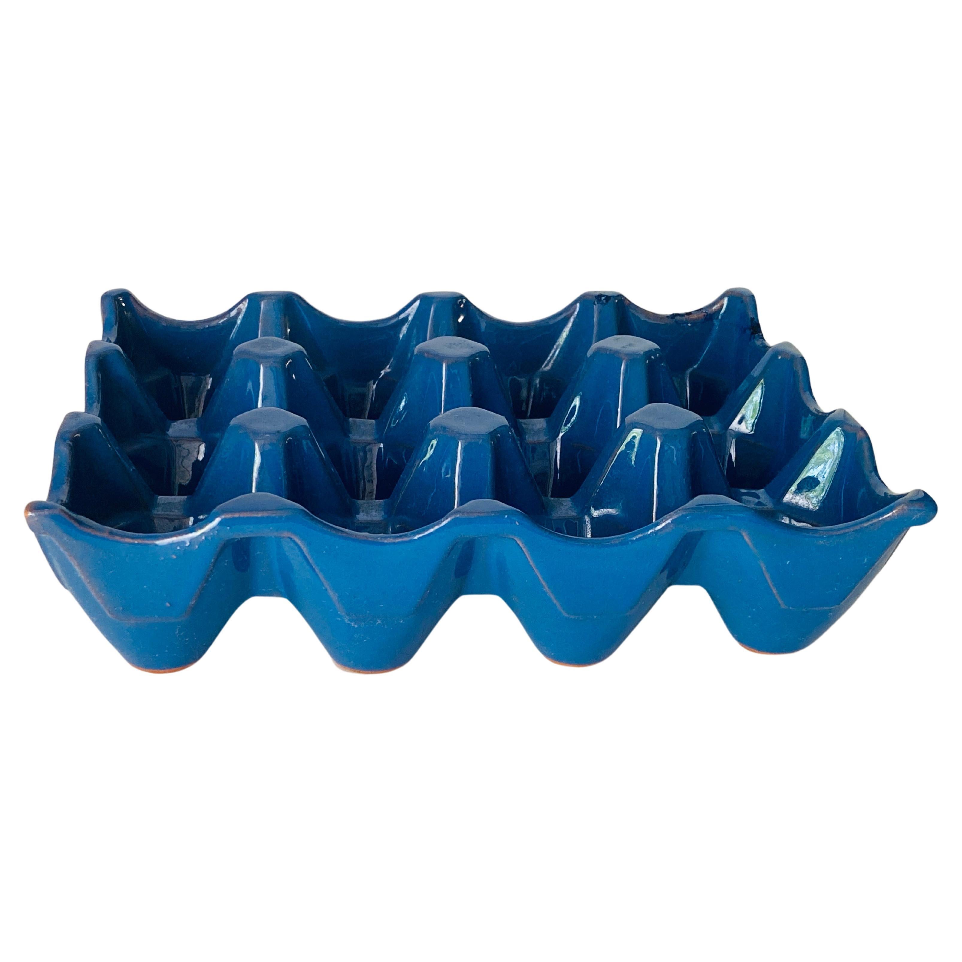  Large Ceramic Egg Holder 12 Eggs Blue Color, Italy, circa 1970 For Sale
