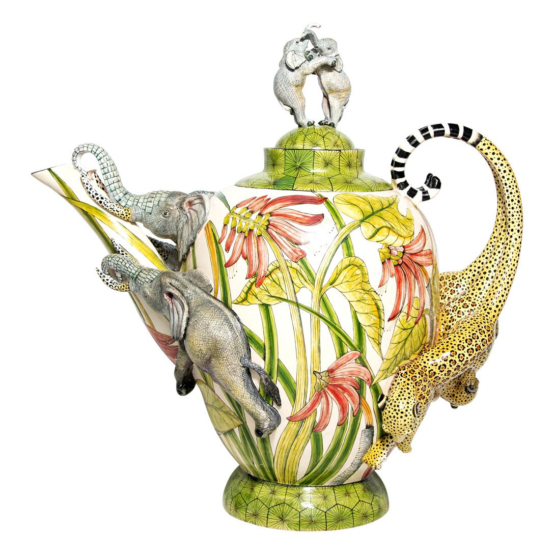 South African Large Ceramic Elephant teapot, hand made in South Africa For Sale