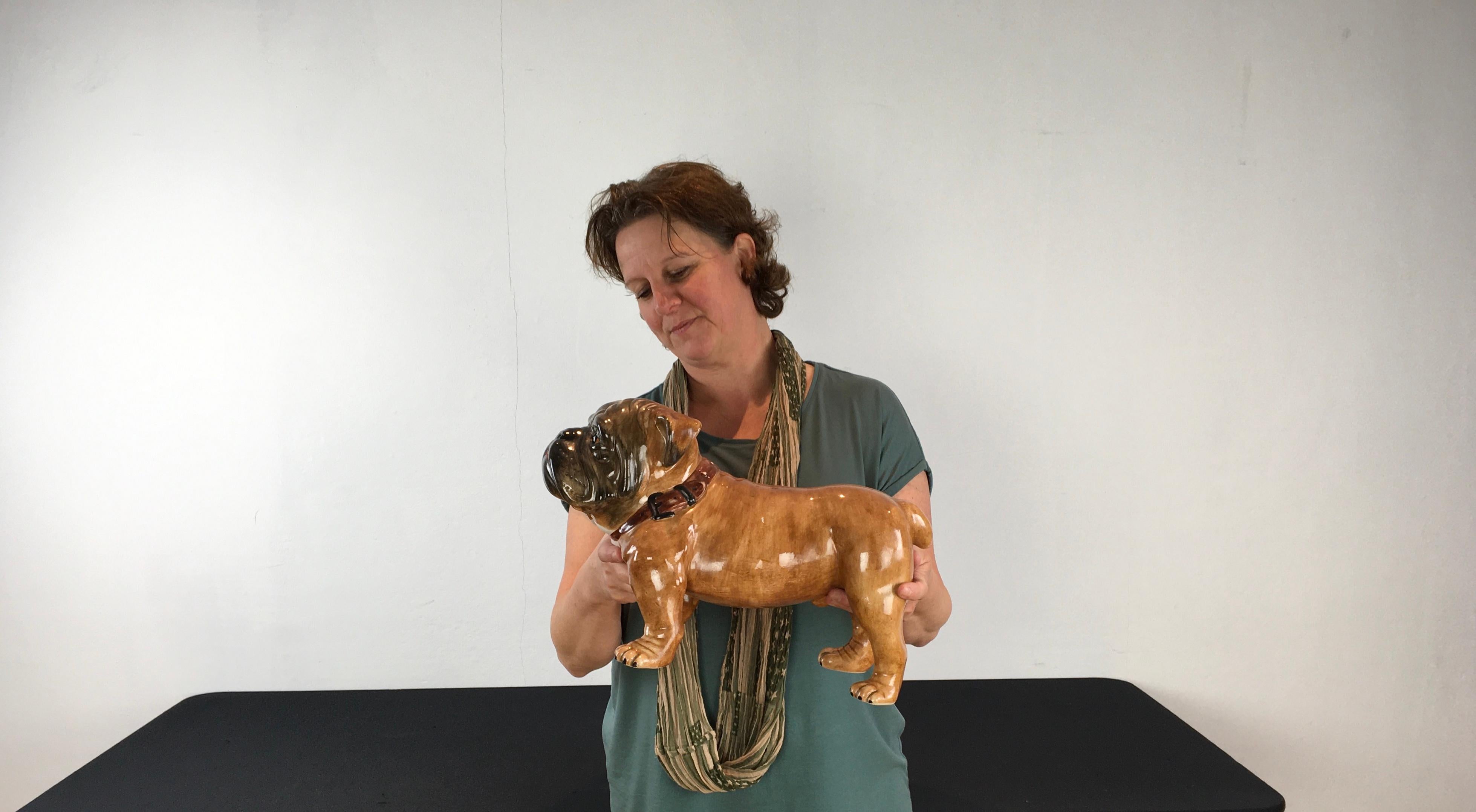 Große englische Bulldogge-Skulptur aus Keramik, Italien im Angebot 6