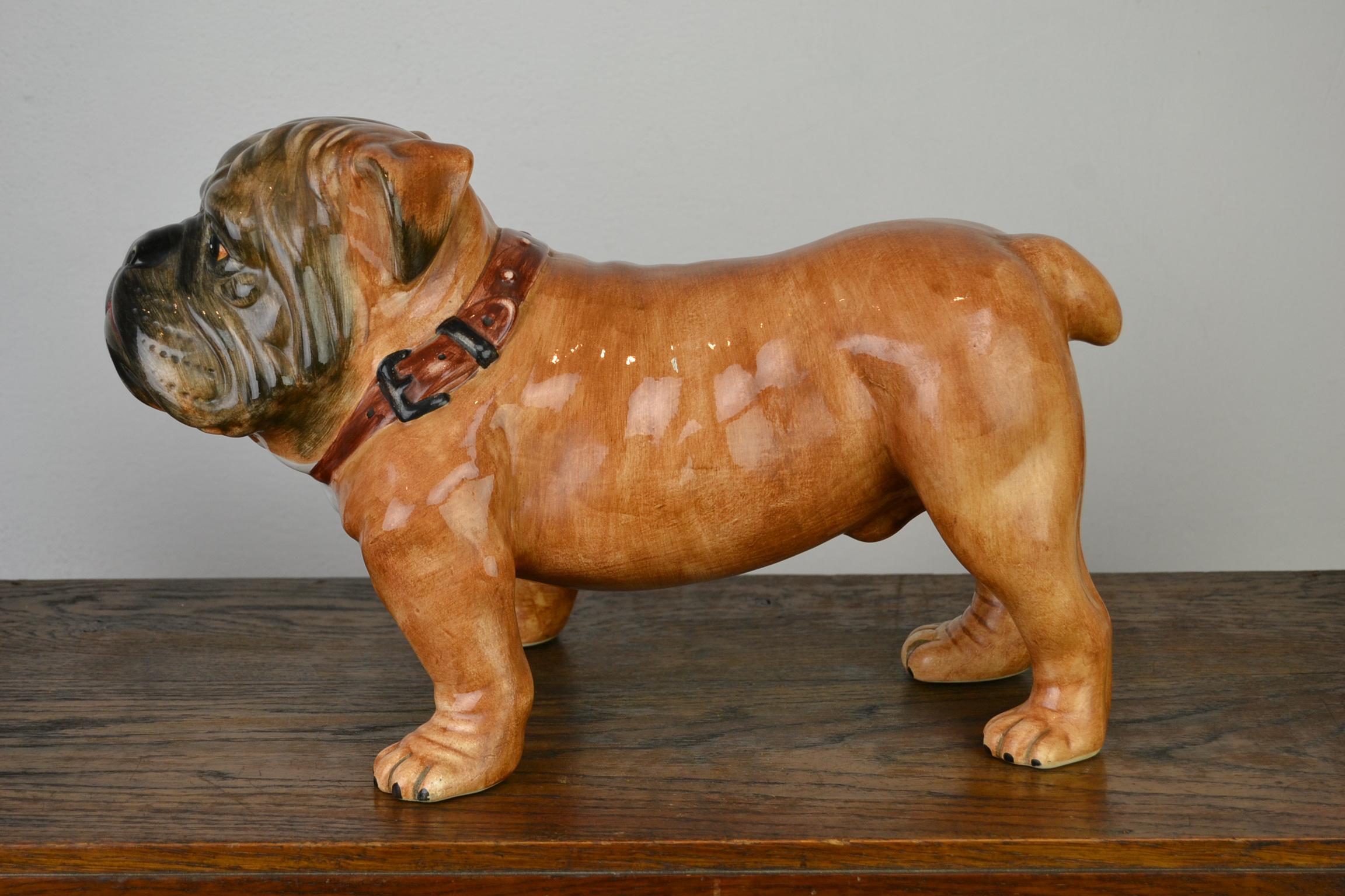 Große englische Bulldogge-Skulptur aus Keramik, Italien im Angebot 7