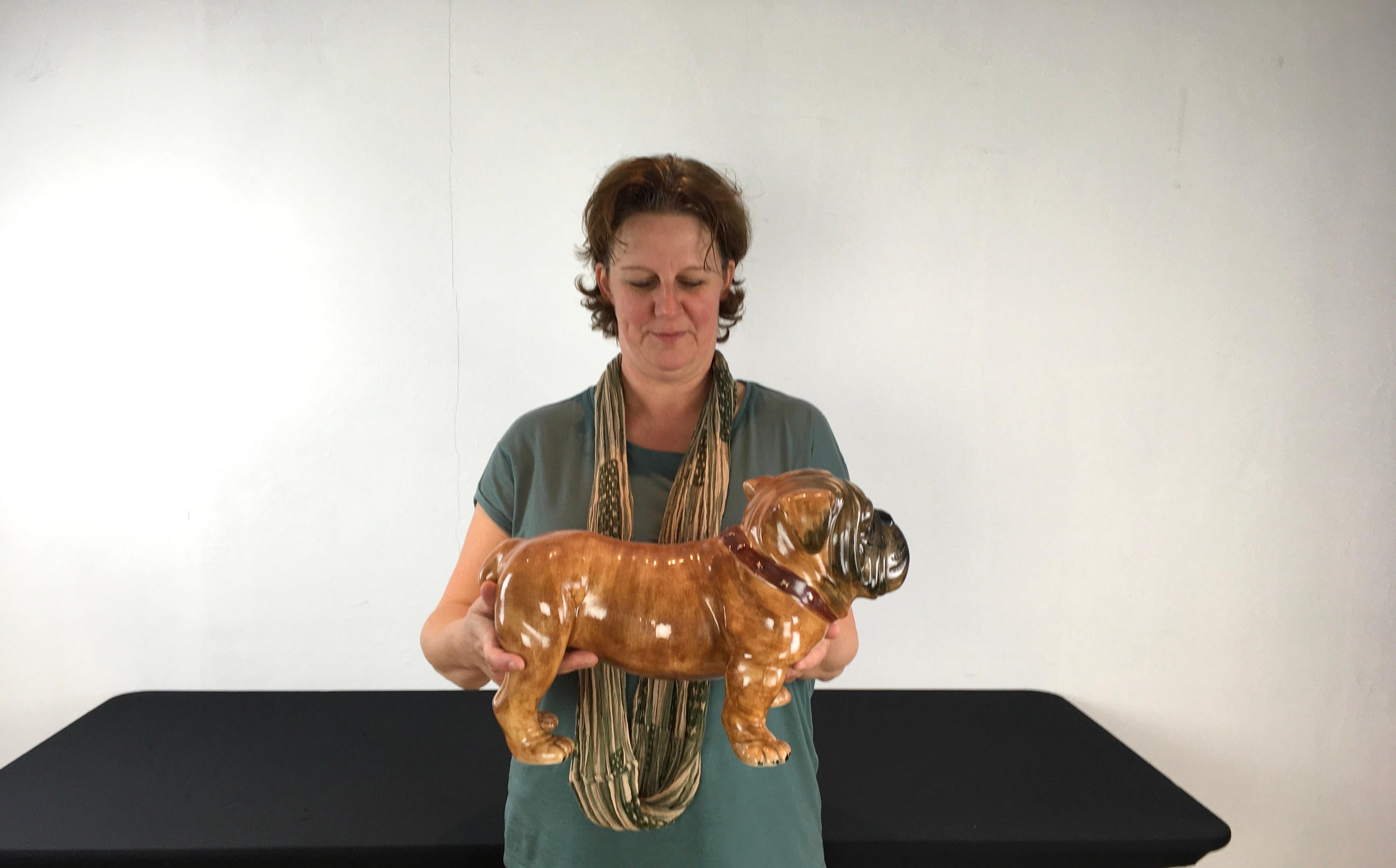 Italian Large English Bulldog Sculpture in Ceramic, Italy For Sale