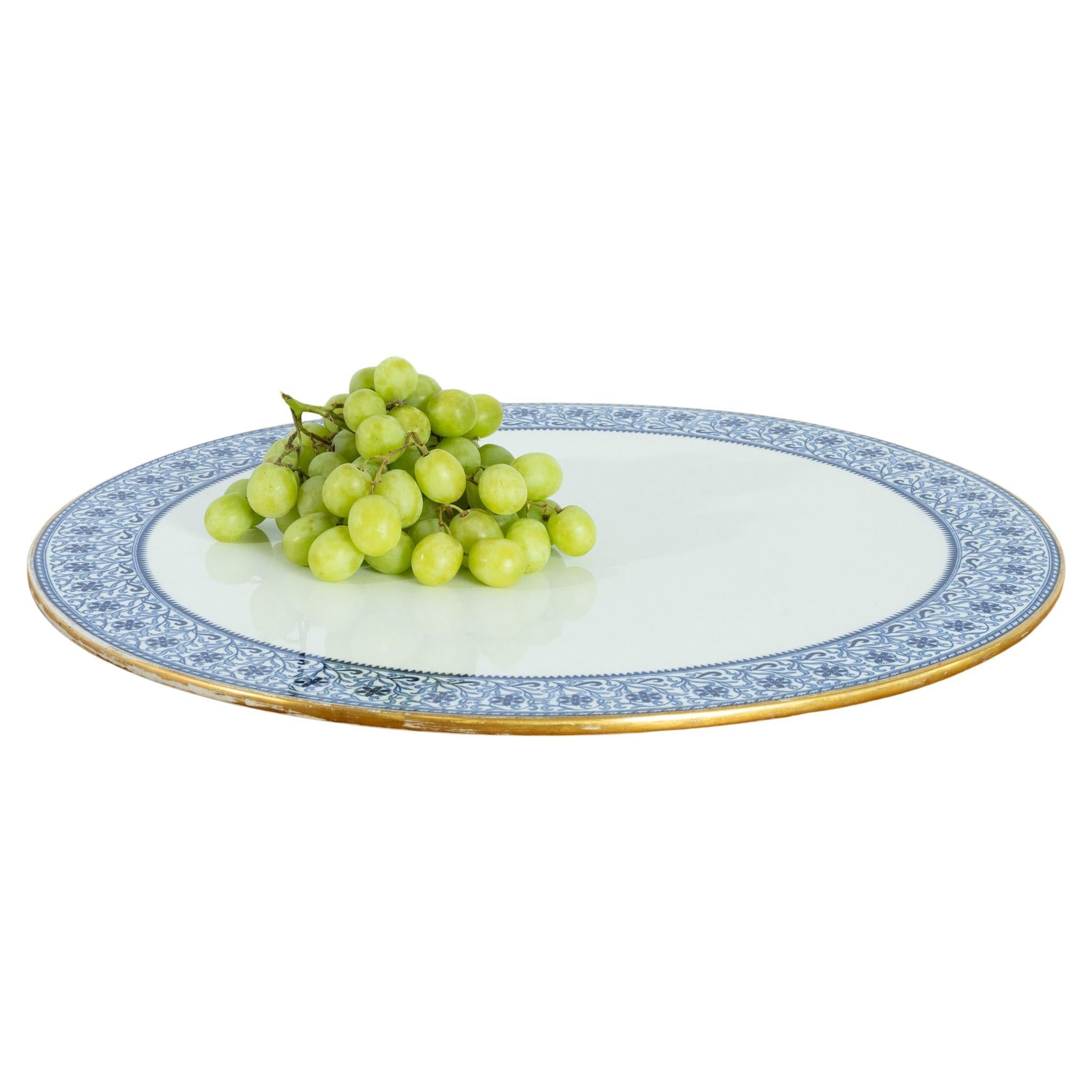 Grand plateau à fromage en céramique anglaise des années 1930 Kitchenalia bleu et blanc en vente