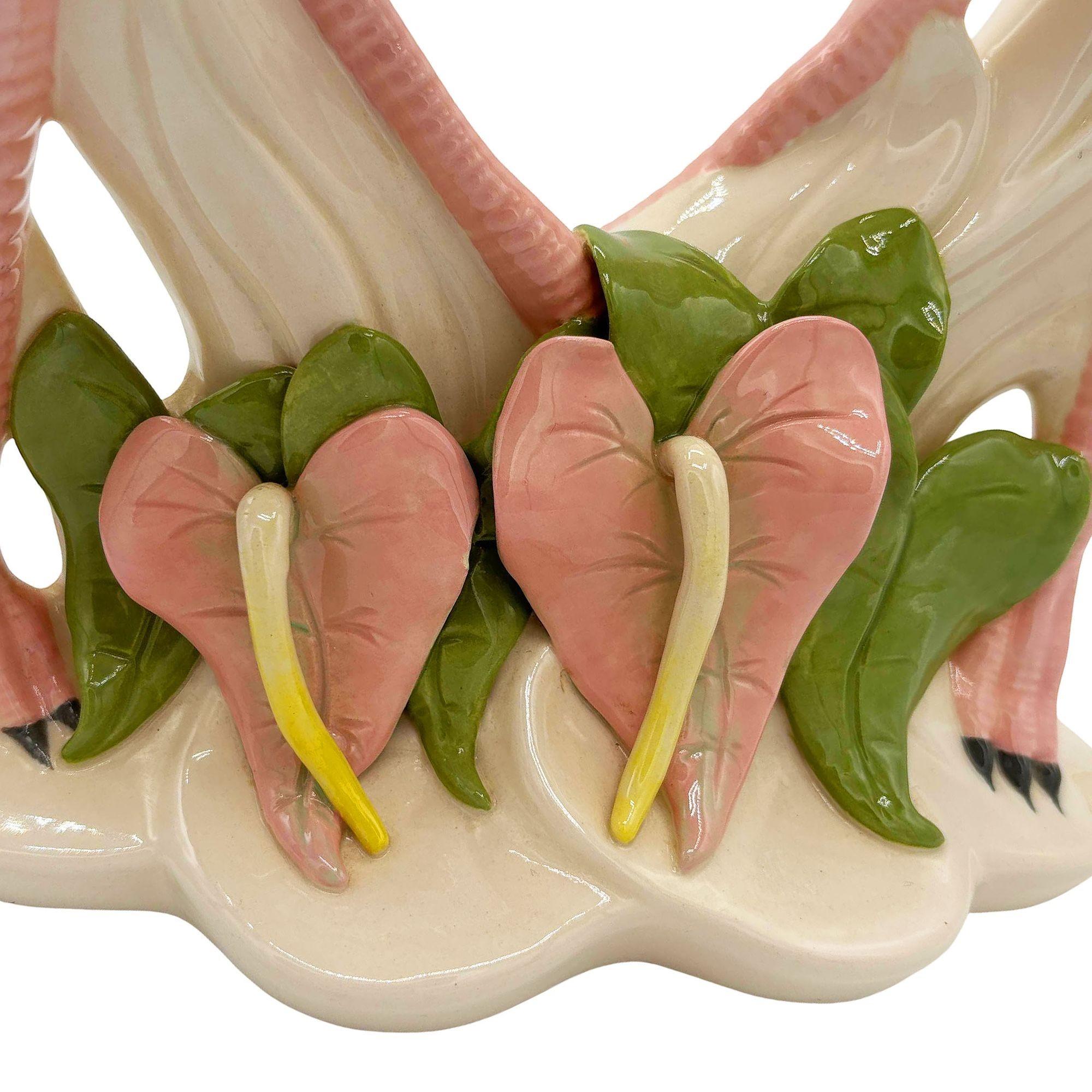 Late 20th Century Large Ceramic Flamingo Tropical Flower Table Vase by Kandice Hawaii 1989 For Sale