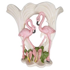 Large Ceramic Flamingo Tropical Flower Table Vase by Kandice Hawaii 1989