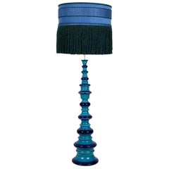 Large Ceramic Floor Lamp with New Silk Custom Made Lampshade René Houben, 1960s