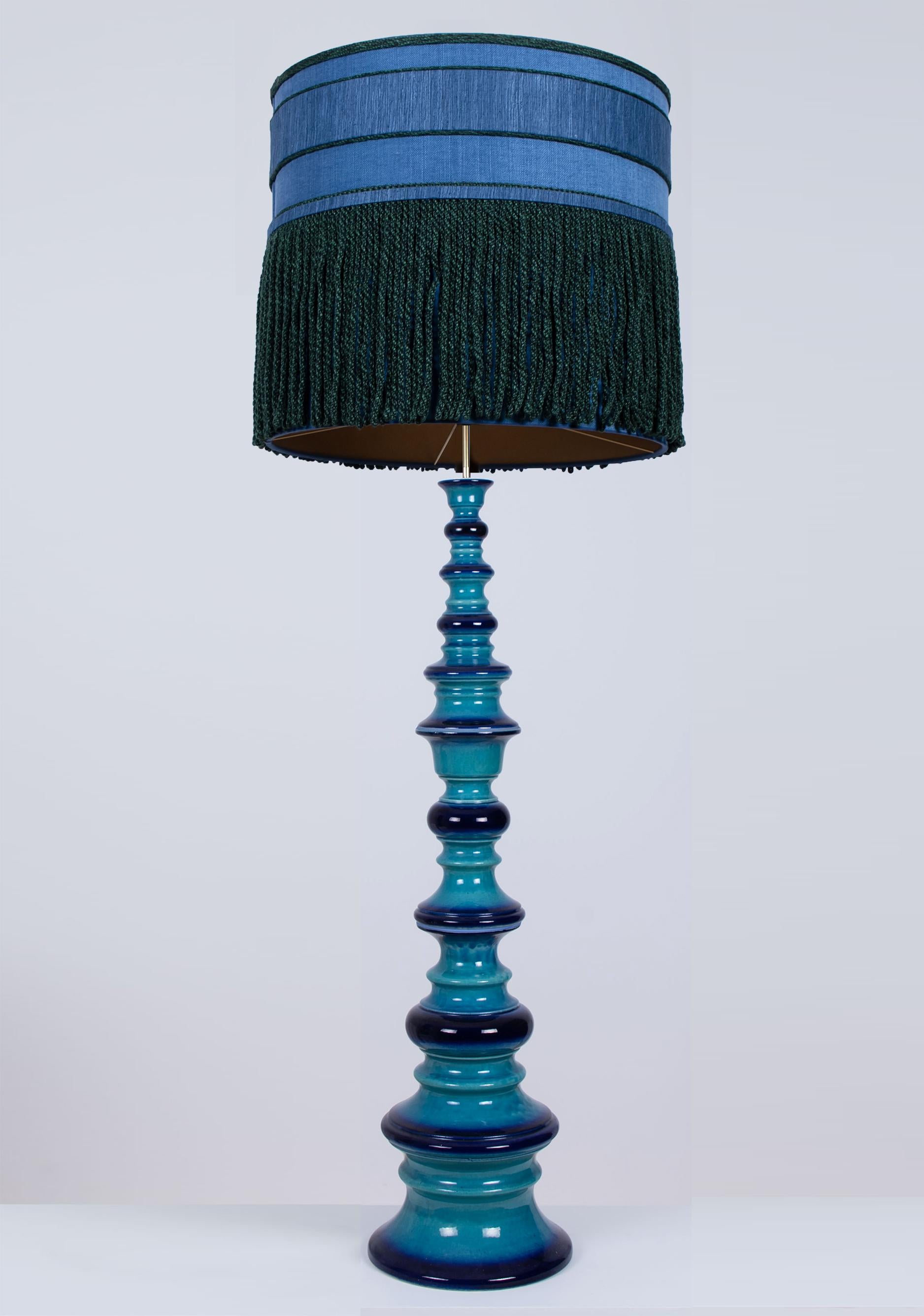 Large Ceramic Floor Lamp with New Silk Custom Made Lampshade René Houben, 1960s 1