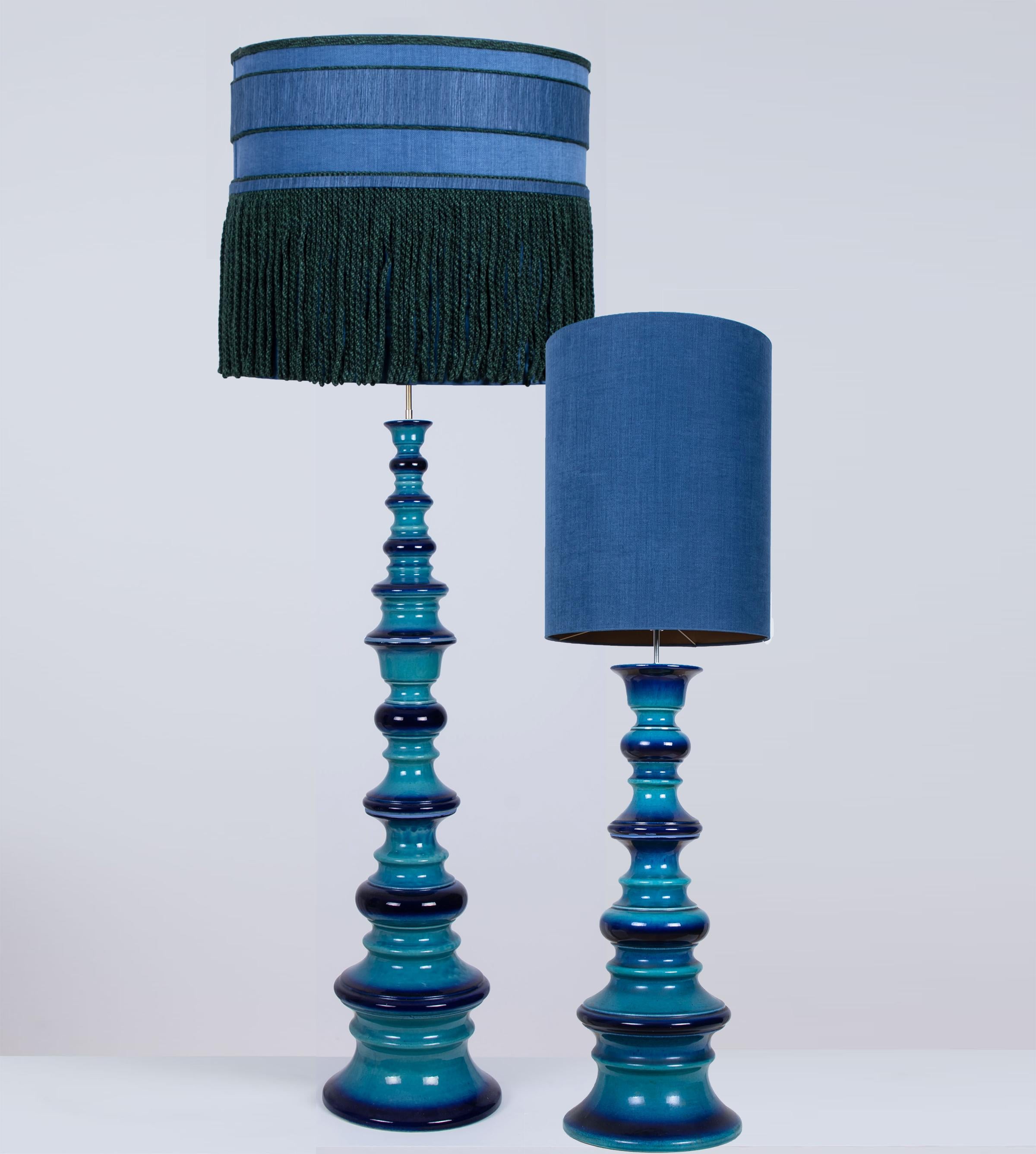 Large Ceramic Floor Lamp with New Silk Custom Made Lampshade René Houben, 1960s 2