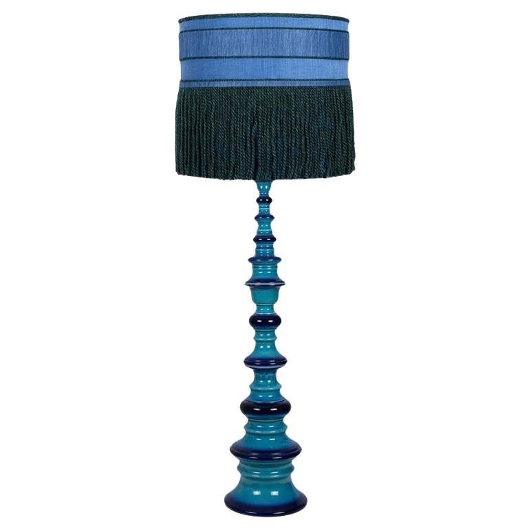 Large Ceramic Floor Lamp with New Silk Custom Made Lampshade René Houben, 1960s