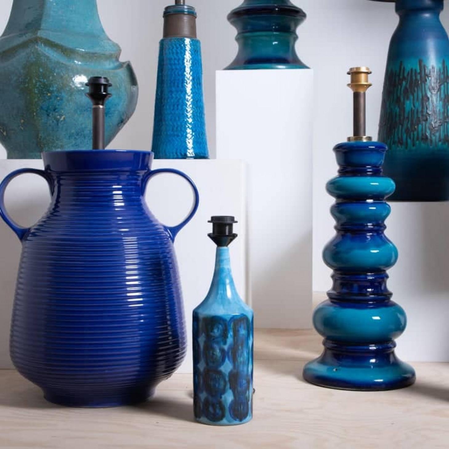 Large Ceramic Floor-Table Lamp with New Silk Custom Made Lampshade René Houben For Sale 3