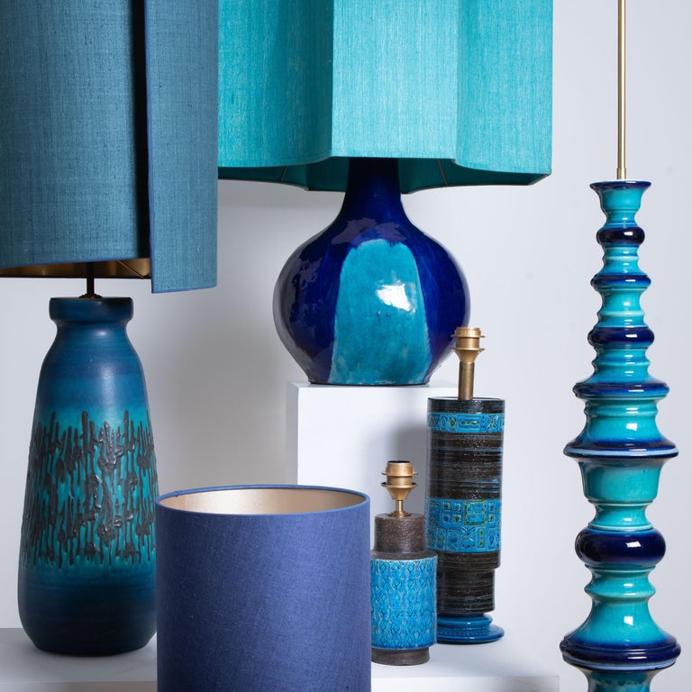 Large Ceramic Floor-Table Lamp with New Silk Custom Made Lampshade René Houben 5