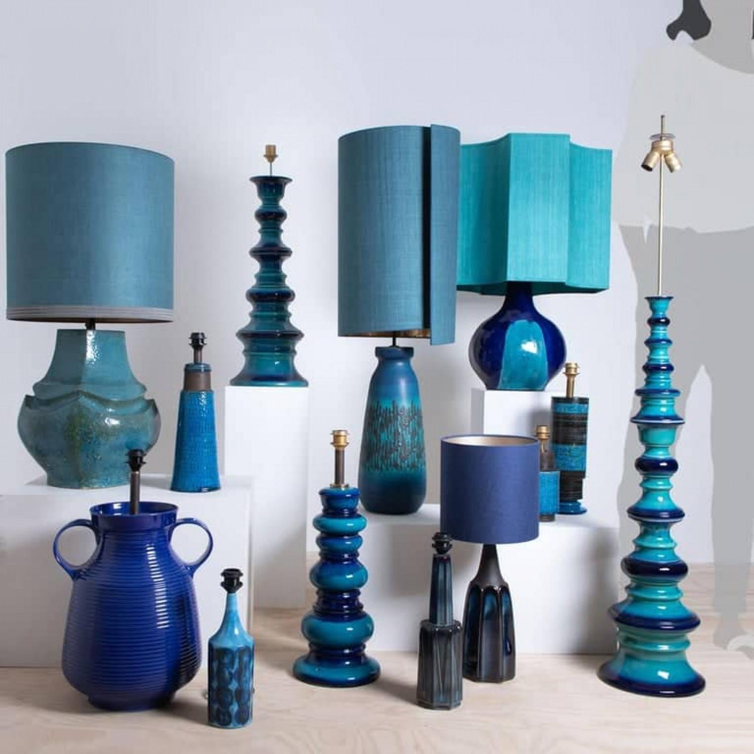 Large Ceramic Floor-Table Lamp with New Silk Custom Made Lampshade René Houben For Sale 5
