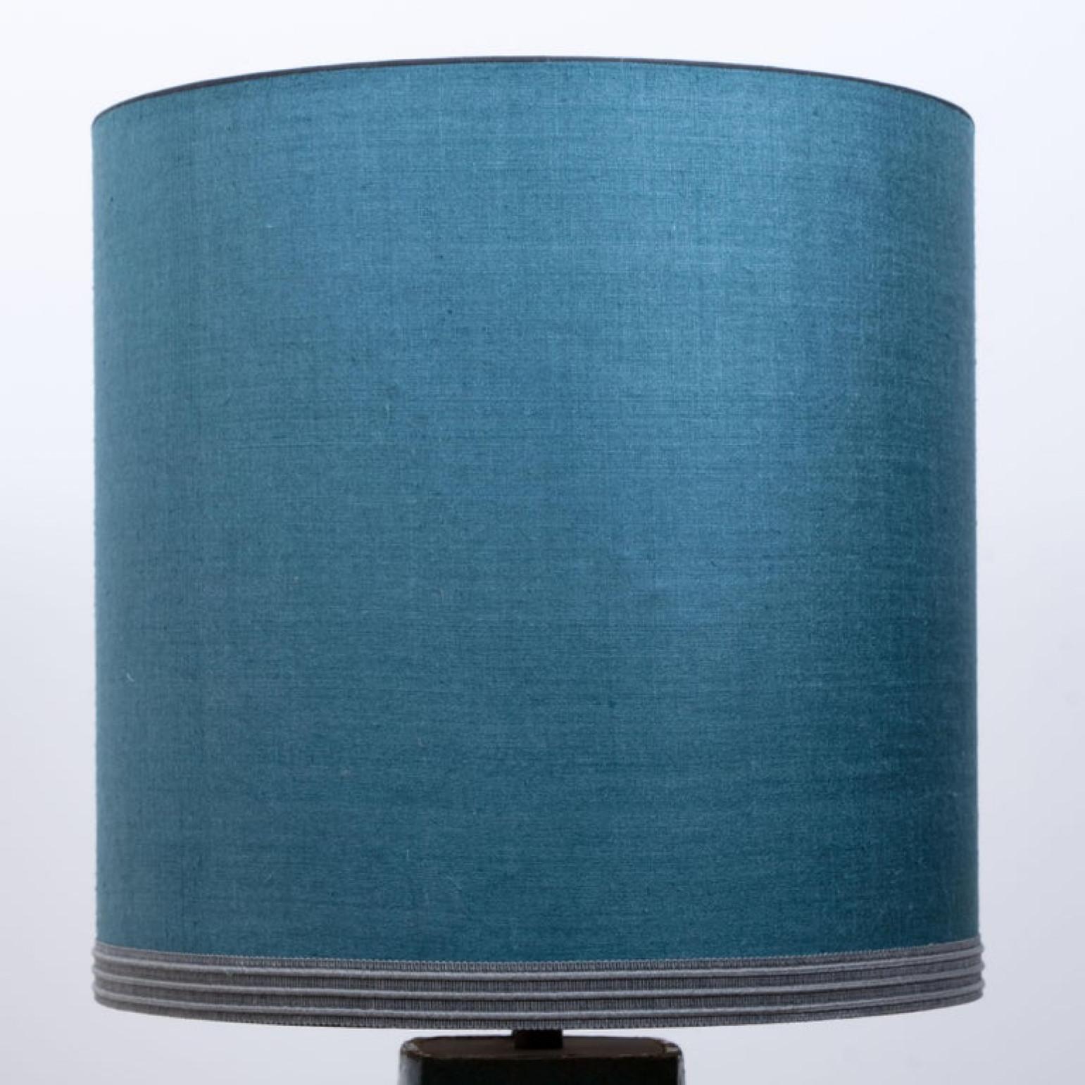 Large Ceramic Floor-Table Lamp with New Silk Custom Made Lampshade René Houben For Sale 7