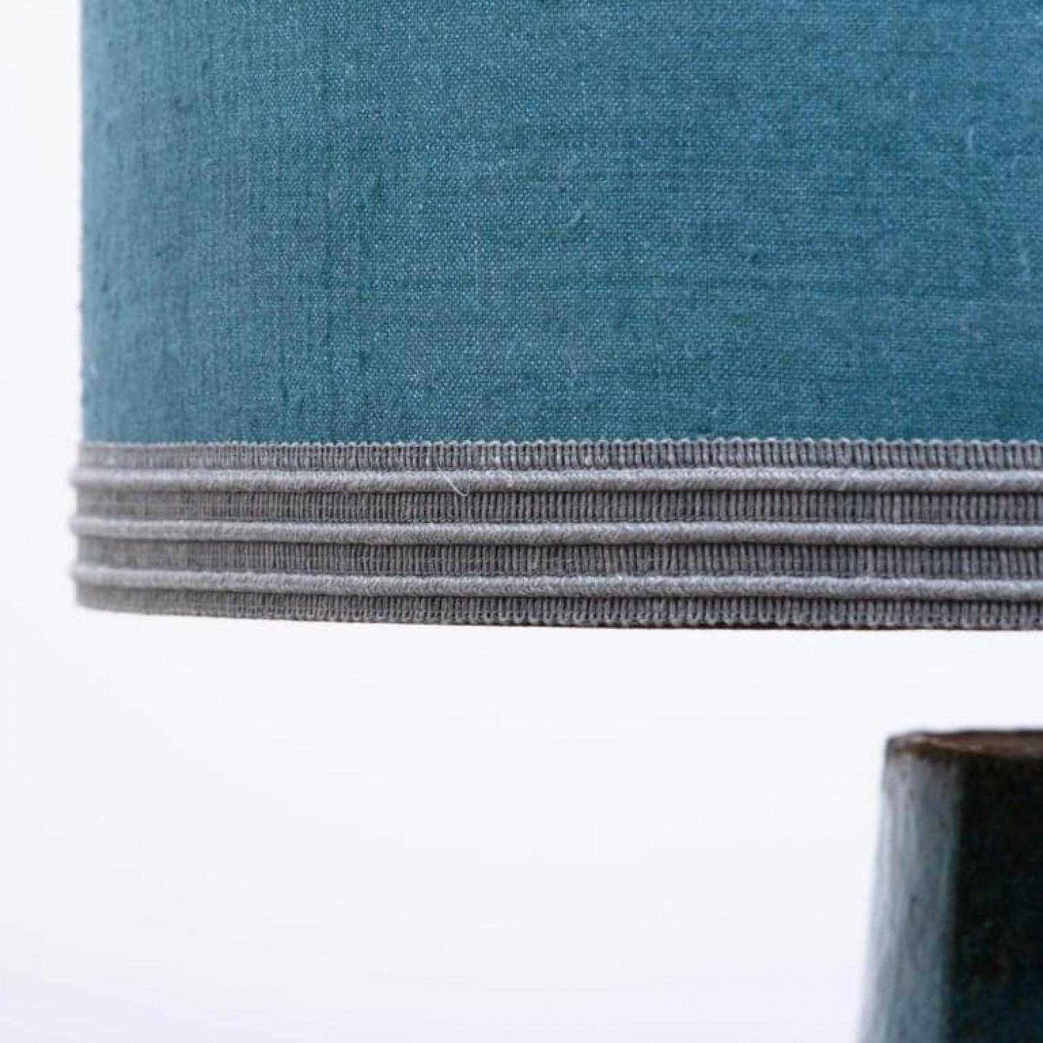 Mid-Century Modern Large Ceramic Floor-Table Lamp with New Silk Custom Made Lampshade René Houben For Sale