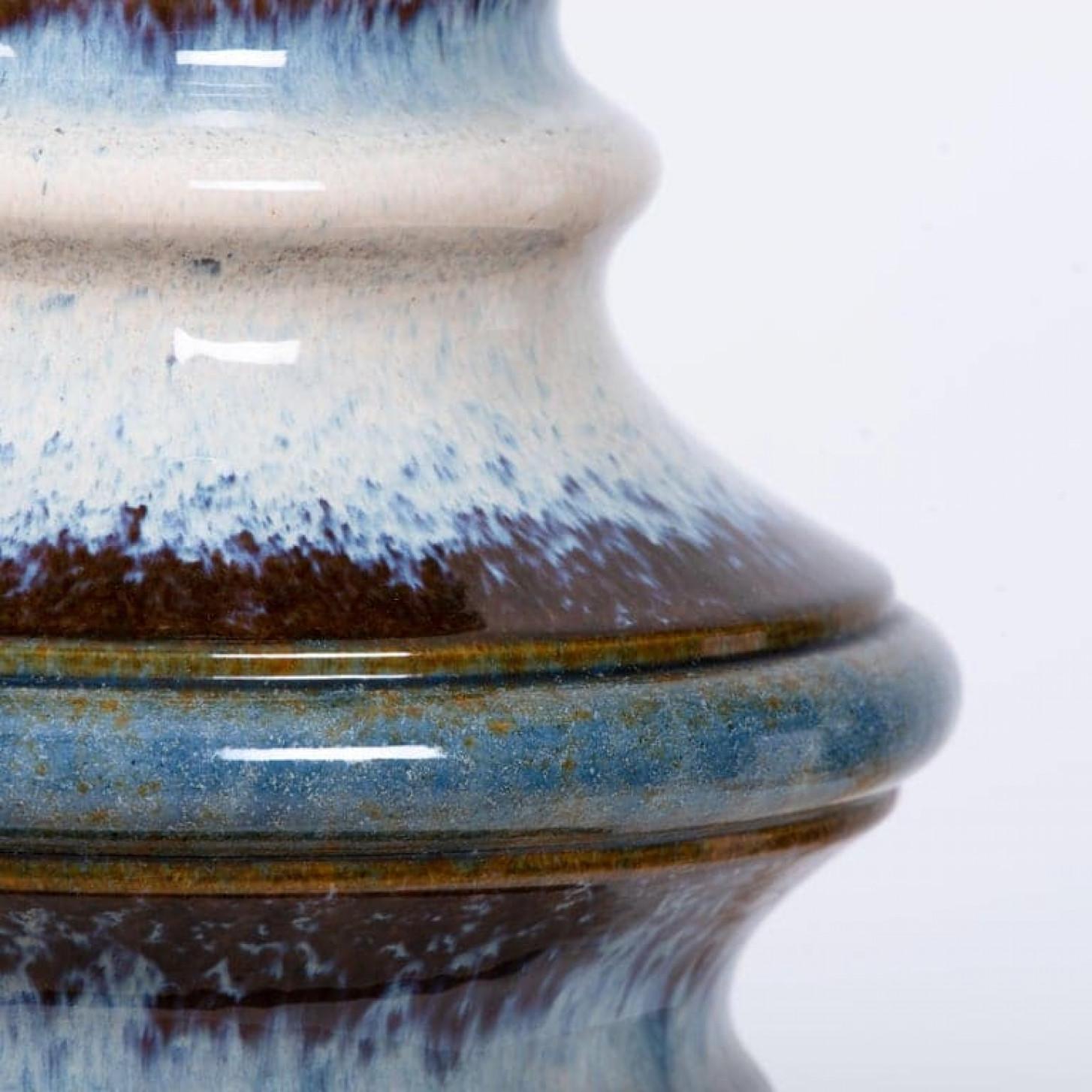 20th Century Large Ceramic Floor-Table Lamp with New Silk Custom Made Lampshade René Houben For Sale