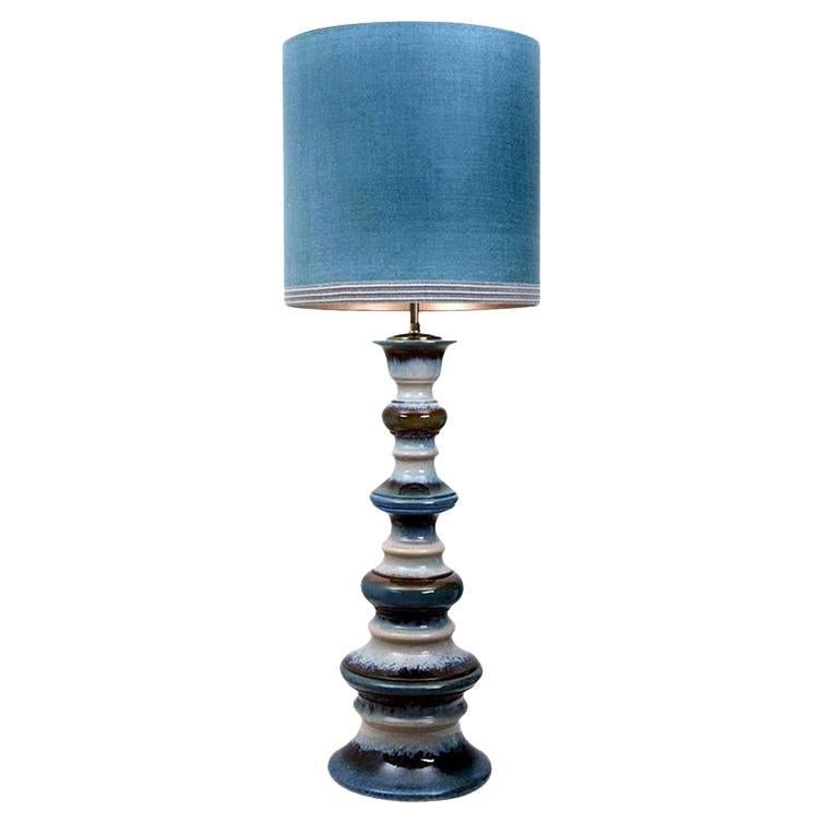 Large Ceramic Floor-Table Lamp with New Silk Custom Made Lampshade René Houben