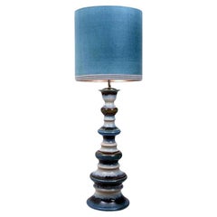 Vintage Large Ceramic Floor-Table Lamp with New Silk Custom Made Lampshade René Houben