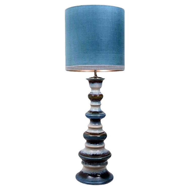 Large Ceramic Floor-Table Lamp with New Silk Custom Made Lampshade René Houben