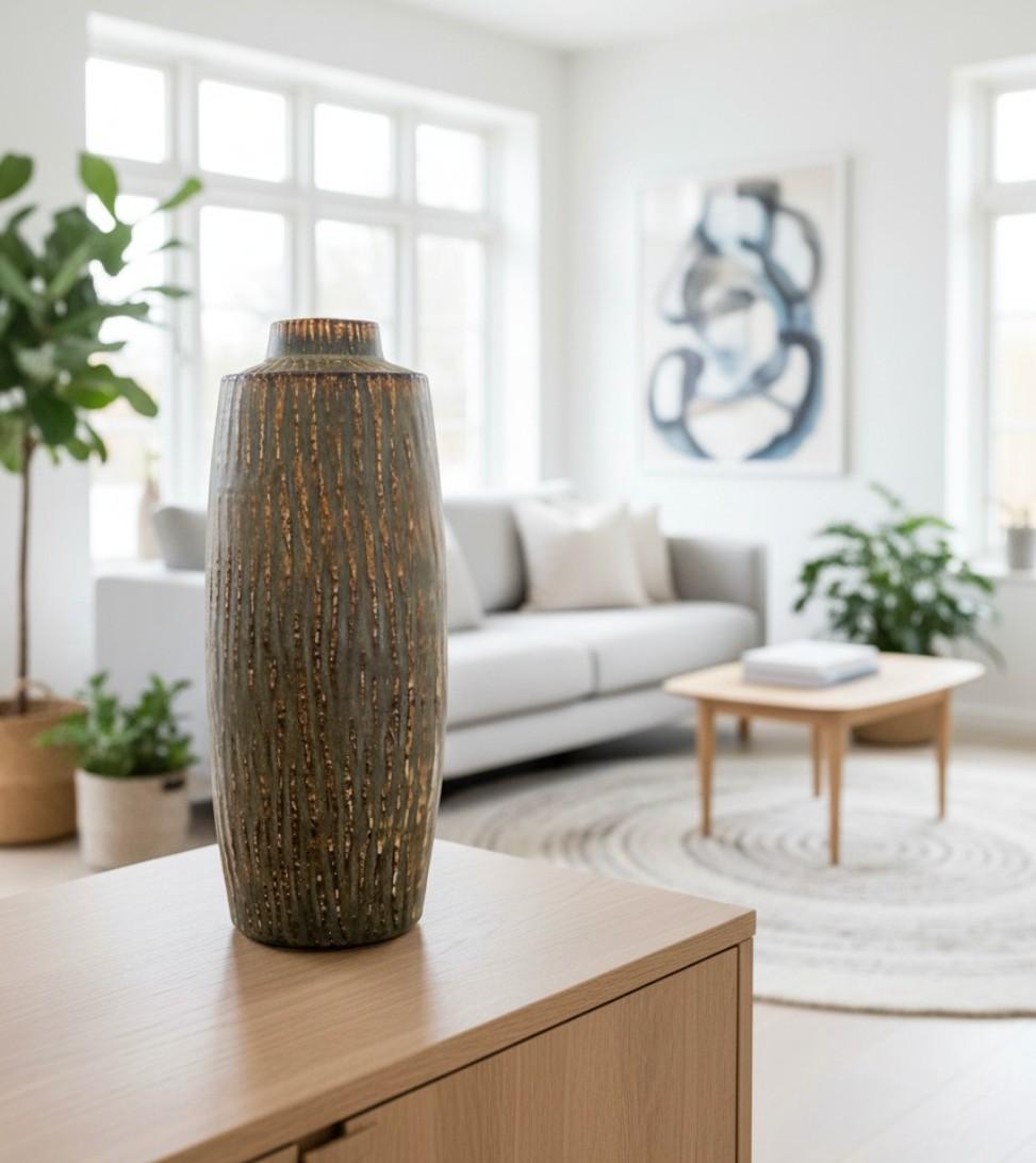 Scandinavian Modern Large Ceramic Floor Vase - Brown Rubus - Gunnar Nylund Rörstrand - 20th Century For Sale