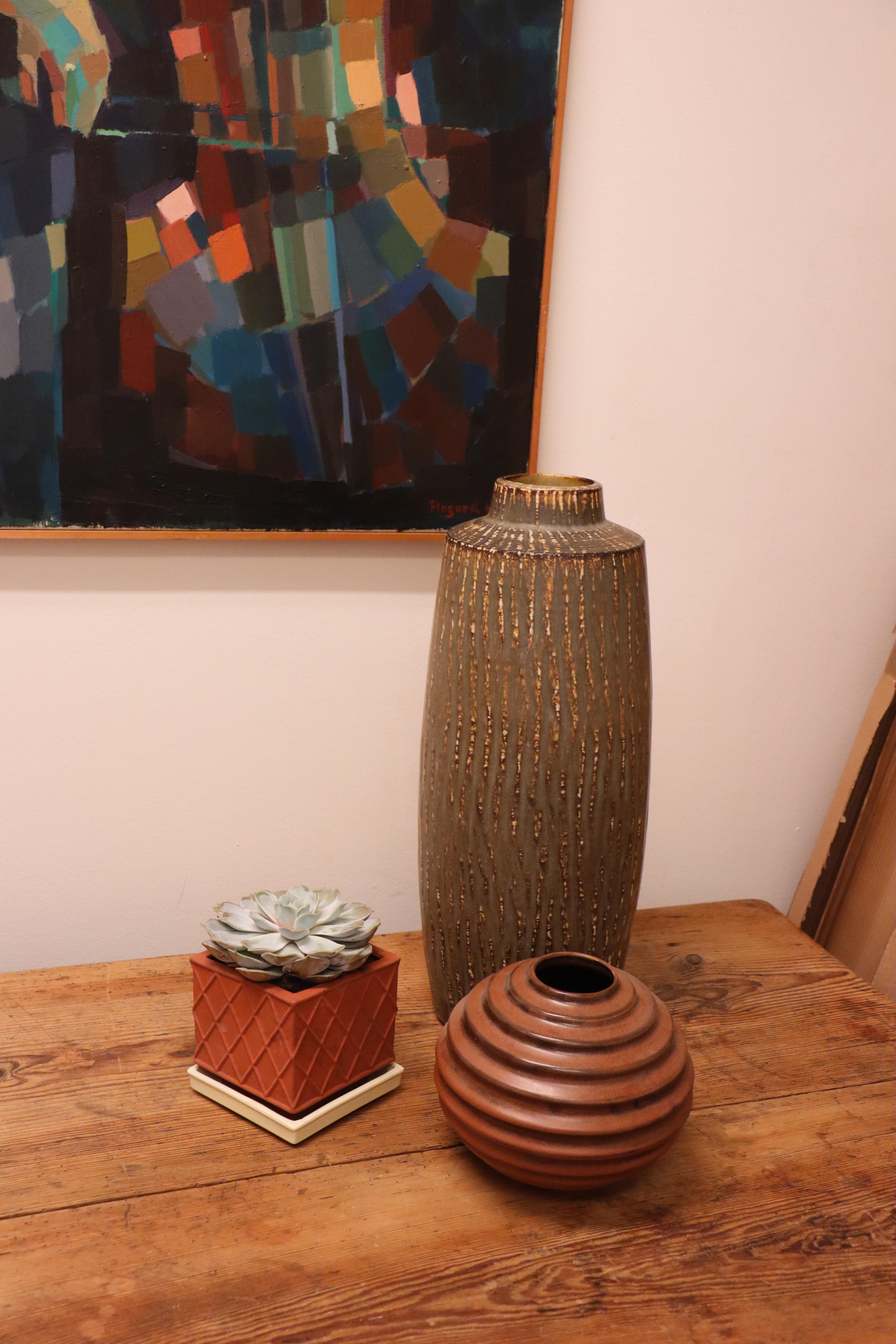 Glazed Large Ceramic Floor Vase - Brown Rubus - Gunnar Nylund Rörstrand - 20th Century For Sale
